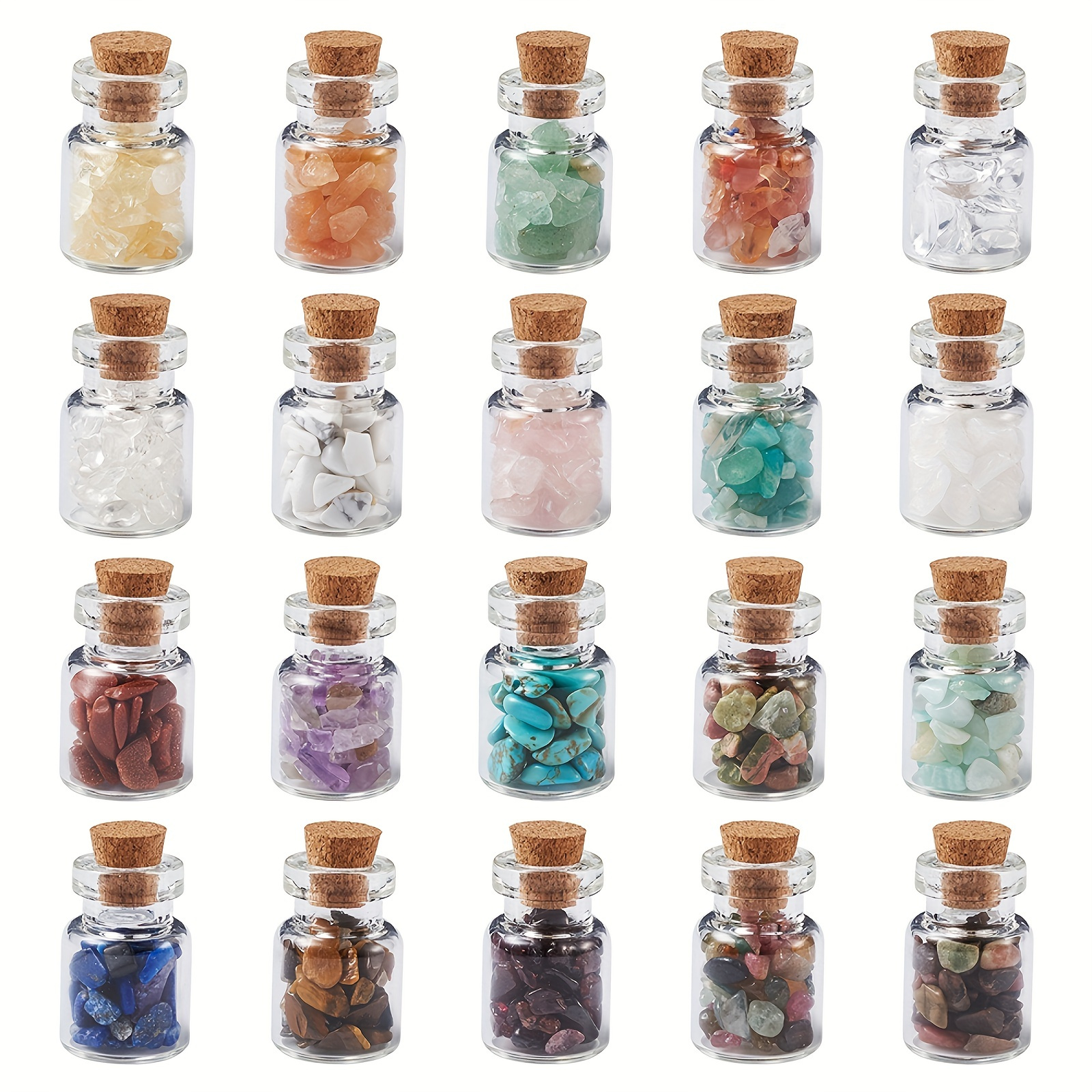 

20pcs/set Natural & Synthetic Gemstone Chip Beads Glass Bottles, Wishing Bottles Charms, /undrilled, 13.4x12.8x1.7cm, For Making Home Decoration Gift