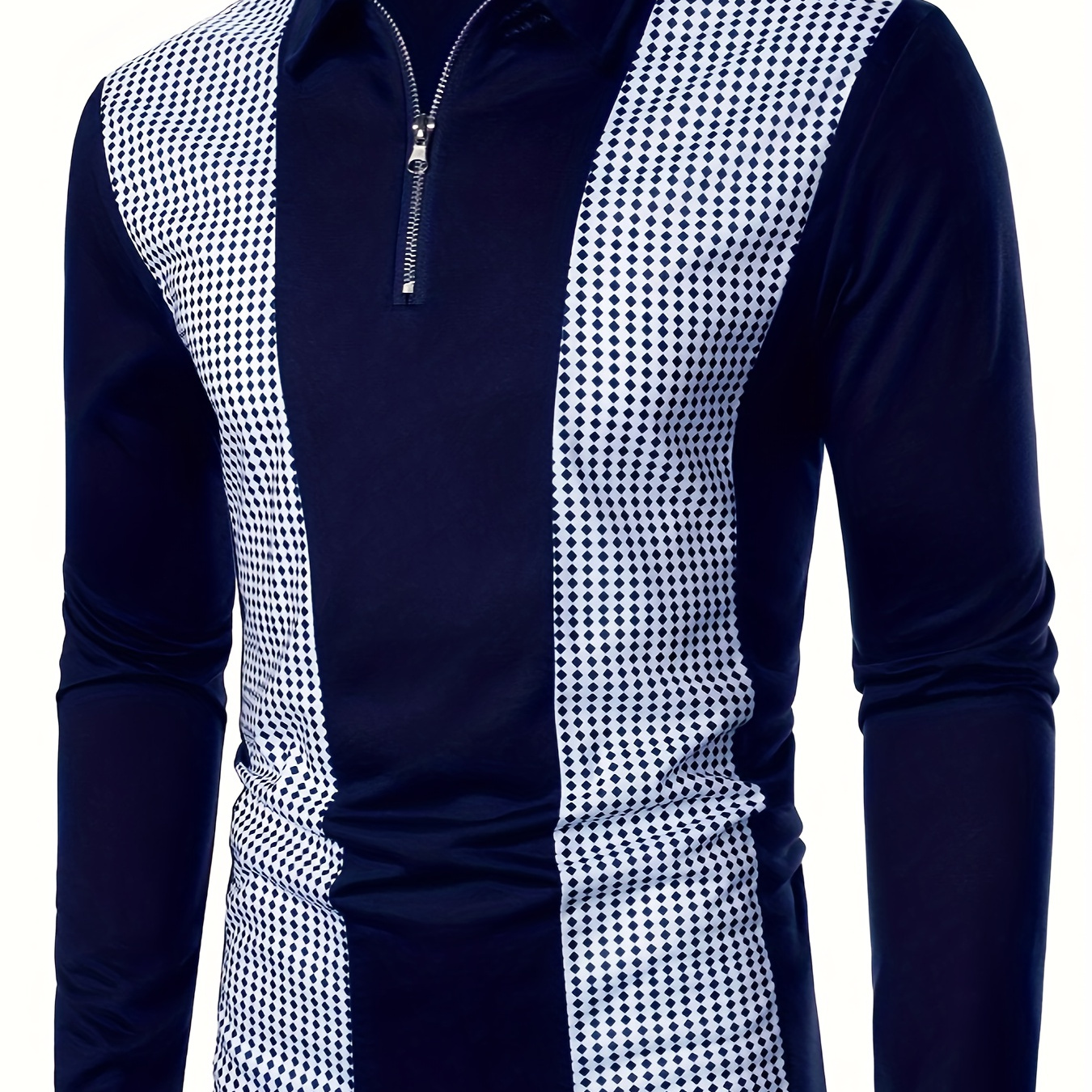 

Polka Dot Print Men's Color Block Casual Long Sleeve Lapel Shirt, Spring Fall