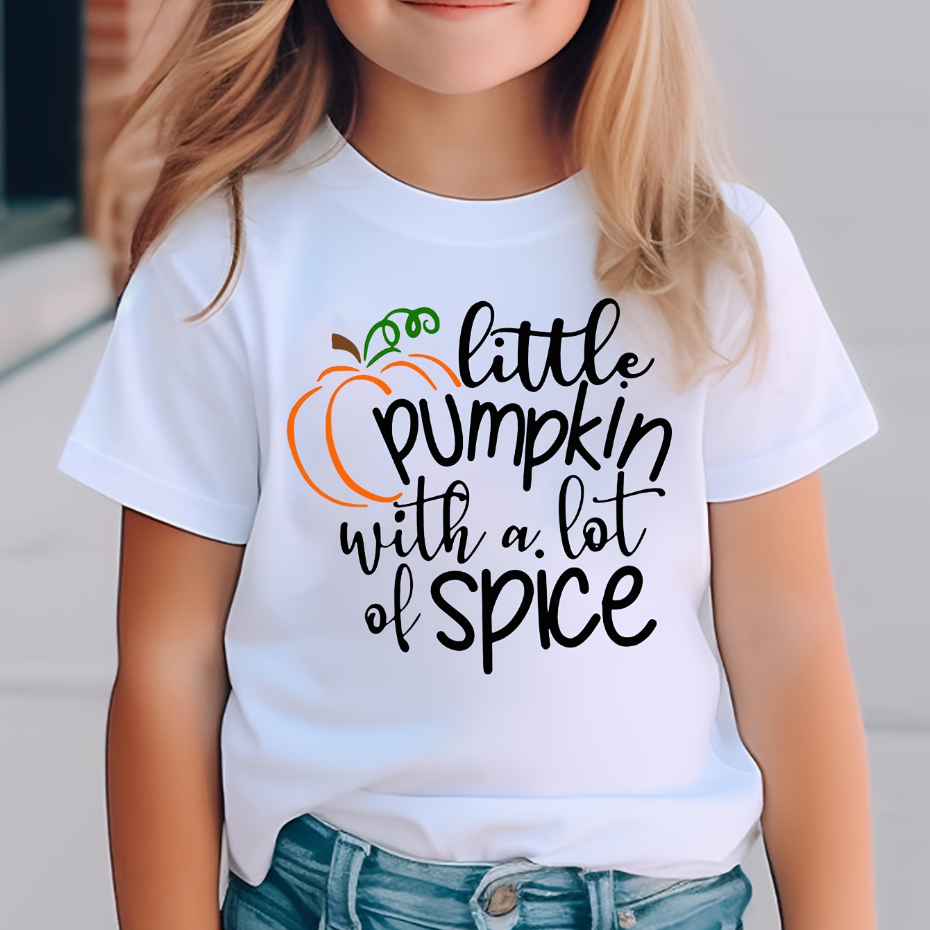 

With A Lot Of Spice" Kids' Polycotton Graphic T-shirt - Casual Crew Neck, Short Sleeve, Knit Top For Summer, Regular Fit Ages 12 & Under