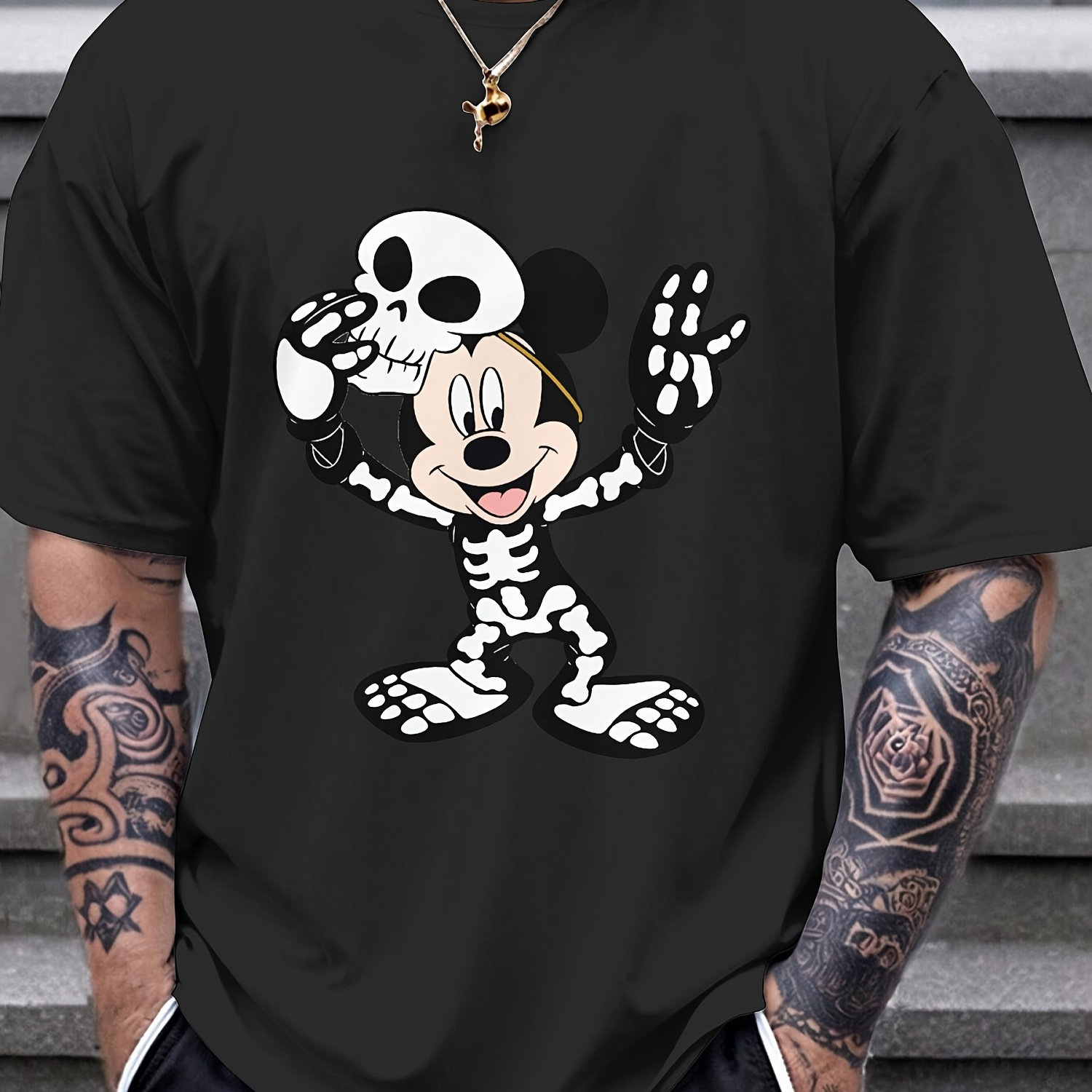 

Mickey Men's Single-sided Printing Casual Short-sleeved Comfortable Round Neck T-shirt Summer Gift