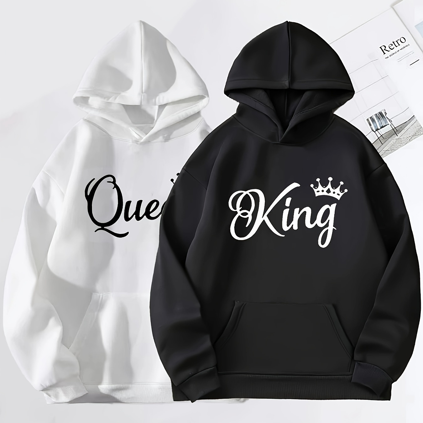 

2 Packs Letter Print Hoodies, Casual Kangaroo Pocket Long Sleeve Hoodies, Women's Clothing