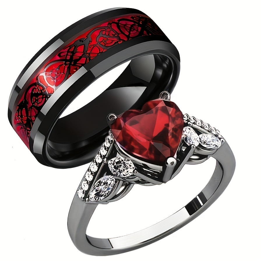 

Gemstone Engagement Wedding Ring Inlaid Love Heart Shape Zircon Elegant Couple Ring