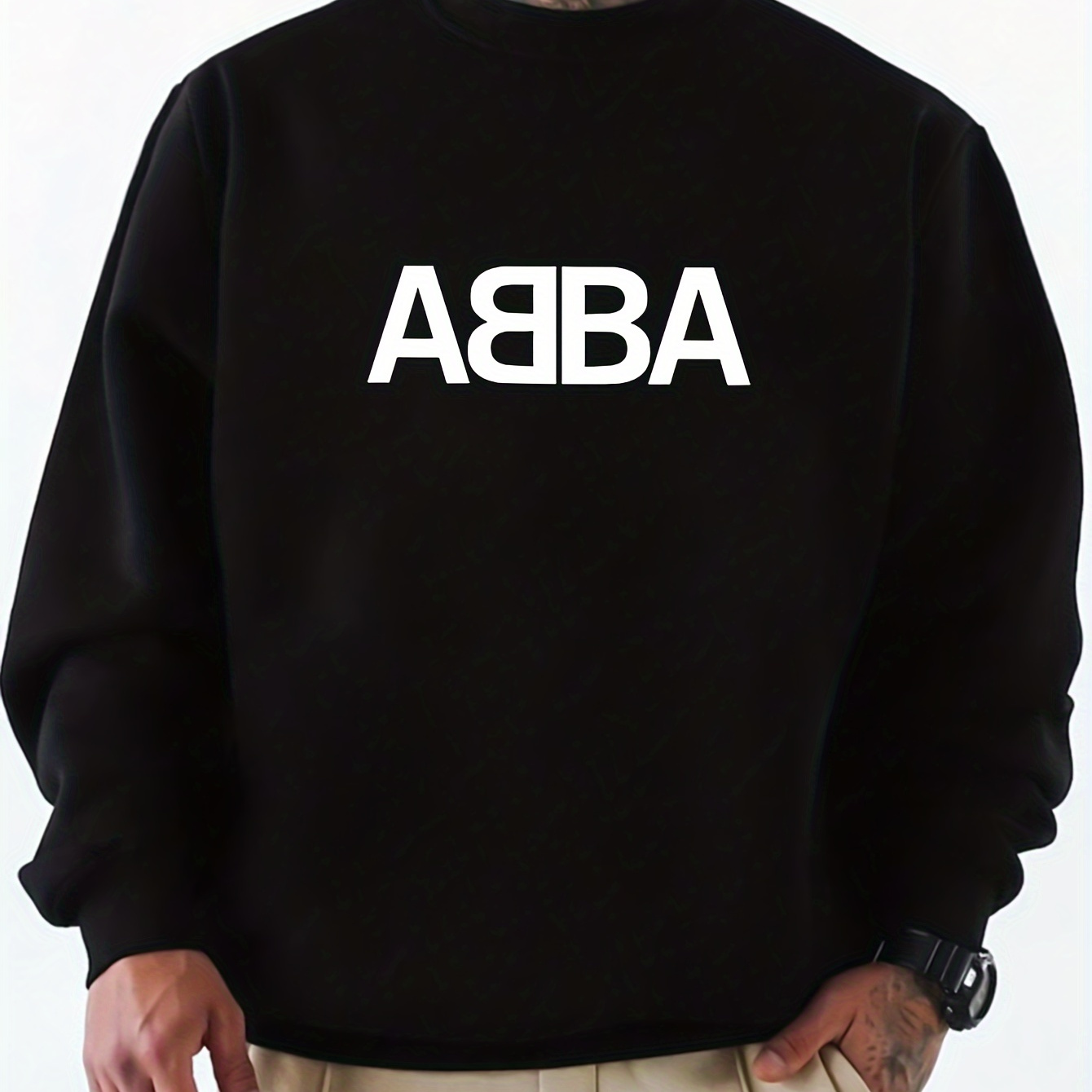 

Men's Casual Sporty Crew Neck Sweatshirt With Unique Letter Print - Polyester, Long Sleeve, Machine Washable