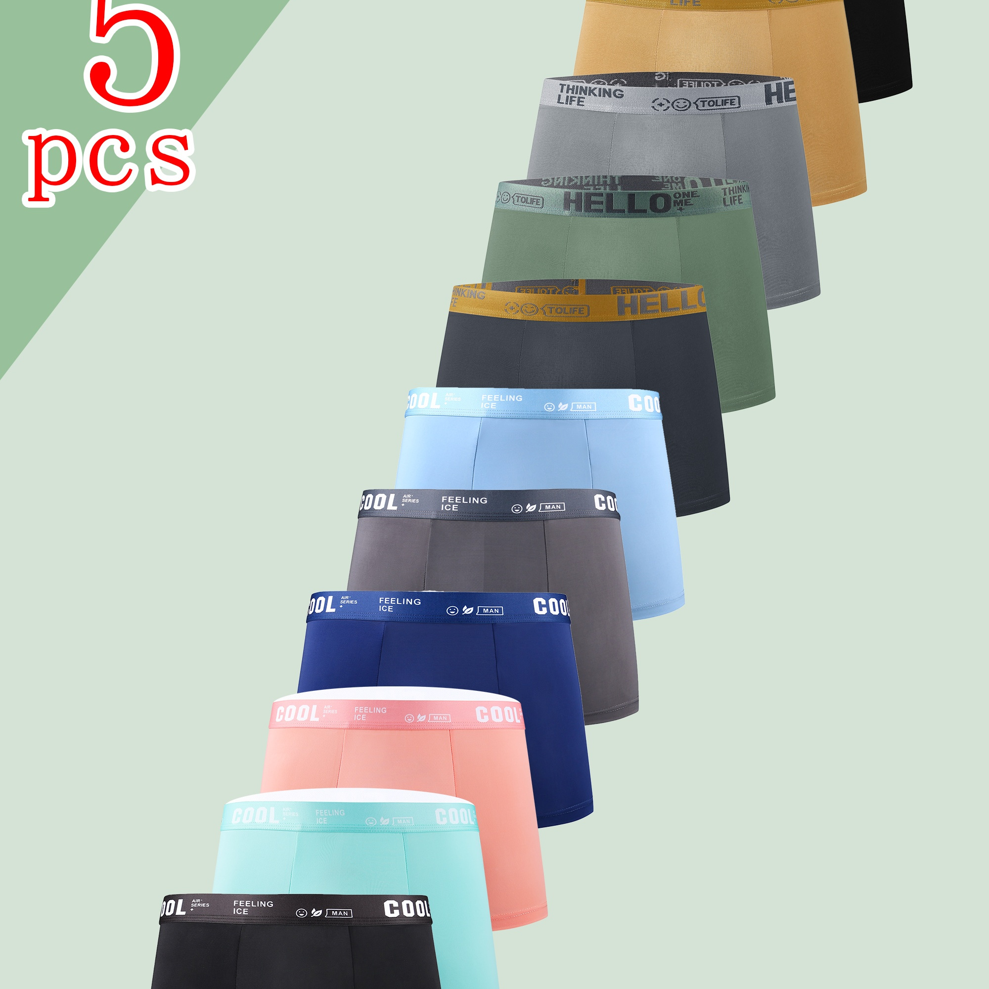 

5pcs Men's Breathable Boxer Briefs - Soft, Stretchy & Quick-dry Underwear For