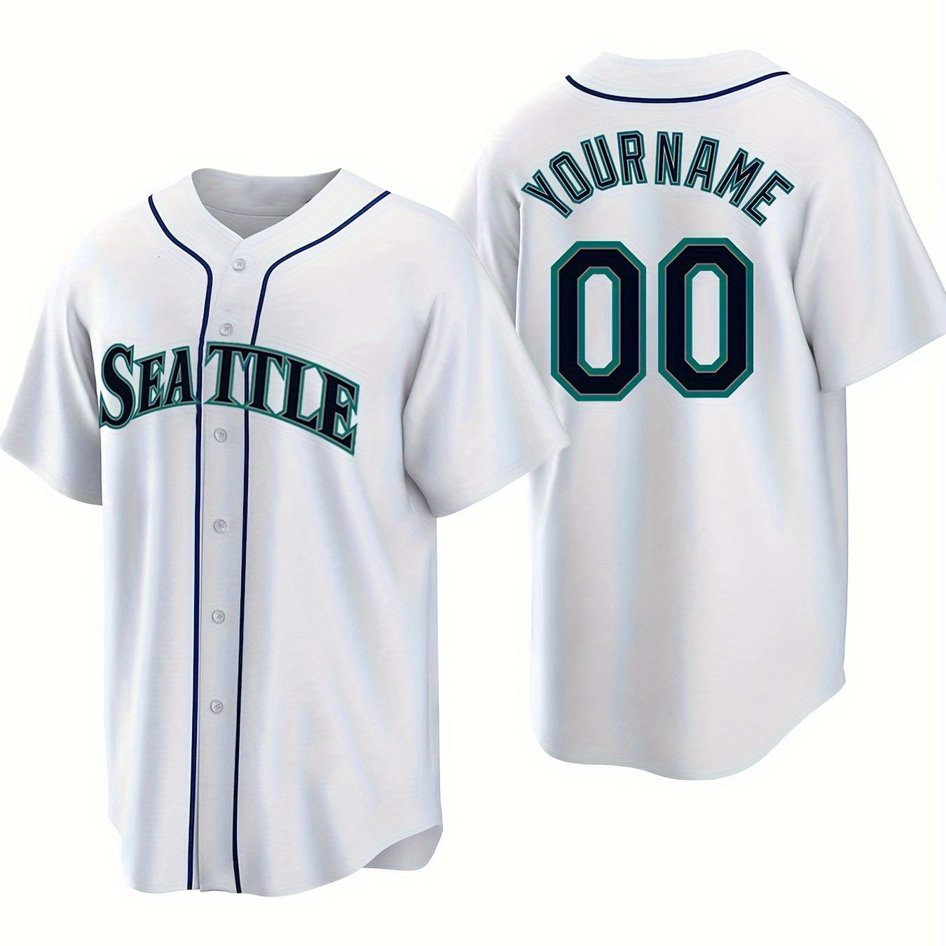 

Men's Personalized Custom Name & Numbers Baseball Jersey, Seattle Graphic Print Baseball Jersey Shirt, Competition Party Training Button Up Shirt