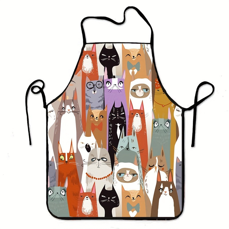 

1pc Cartoon Cat Apron, Creative Funny Printed Household Cleaning Apron, Waterproof And Oil-proof Easy To Clean Kitchen Cooking Baking Apron, Housework Apron, Overalls