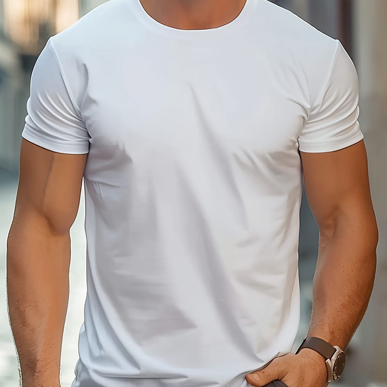 

Men's Casual Athletic Short Sleeve T-shirt In Solid Color, Sporty Classic Crew Neck T-shirt, Breathable And Comfortable For Everyday Wear