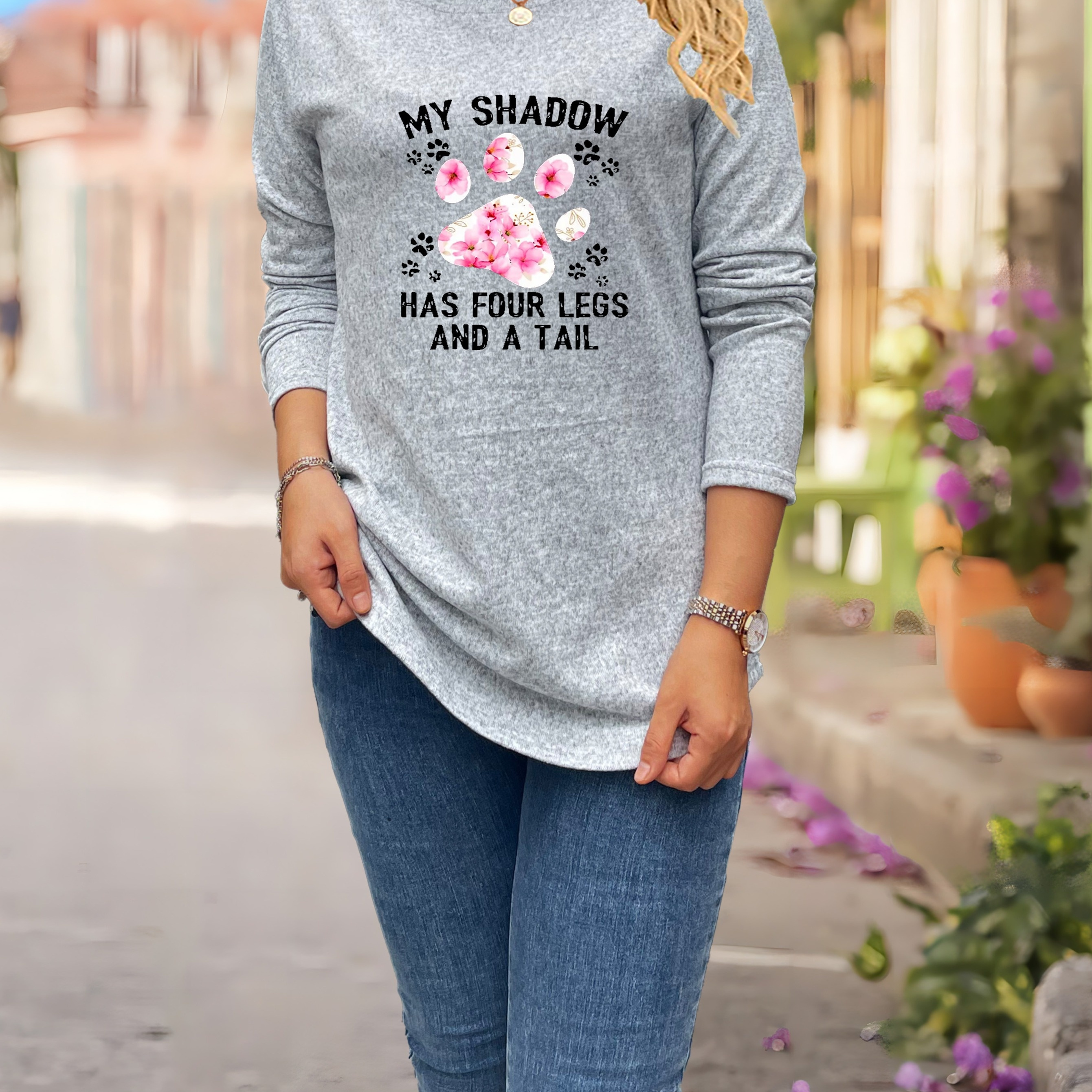 

Women's Casual Long Sleeve Crew Neck T-shirt With Unique Letter Print - Soft Polyester , Machine Washable - Spring & Fall