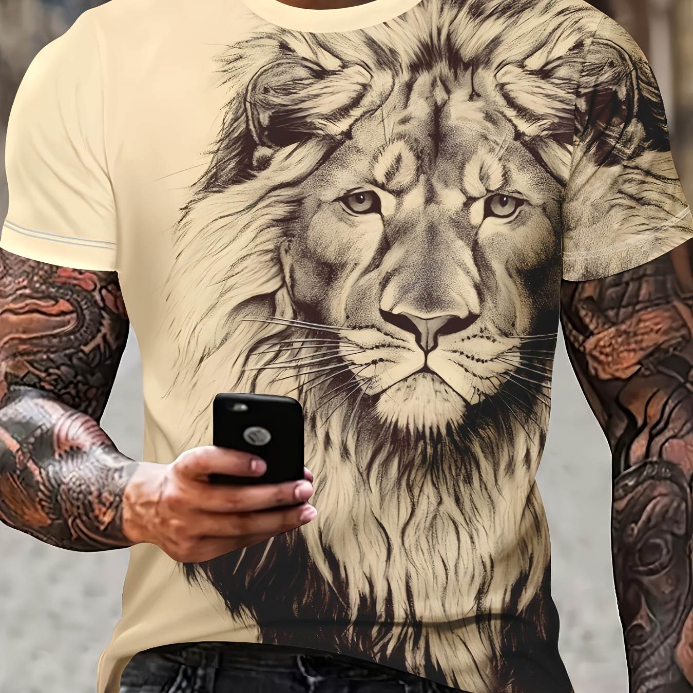 

Men' 3d Lion Print T-shirt - Casual Polyester Crew Neck, Short Sleeve, Summer Wear, Graphic Design, Summer Casual Wear|crew Neck Tshirt|polyester Fabric, Lion Decor