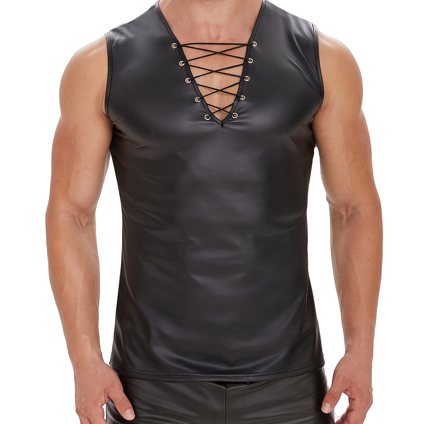 

Xokesy Men's Tank Top, Sleeveless V-neck High Shaping Vest, Casual Knit Fabric, Solid Color Polyurethane 90% Polyester 10%