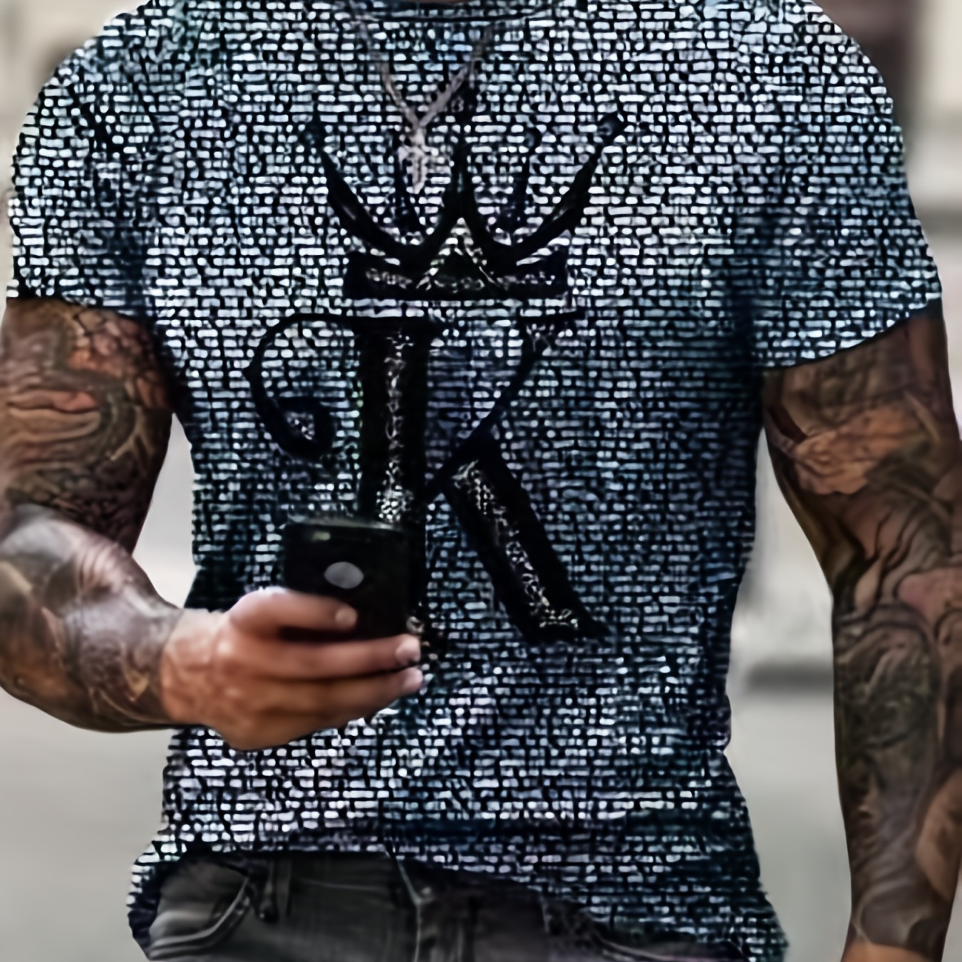 Men's Stylish 3D Poker Crown K Print Fashion Round Neck T-shirts, Casual Graphic Tees, Muscle Fitness Slim Fit Comfortable Short Sleeves Tops, Men's Summer Clothing, Men's Novelty Pajamas