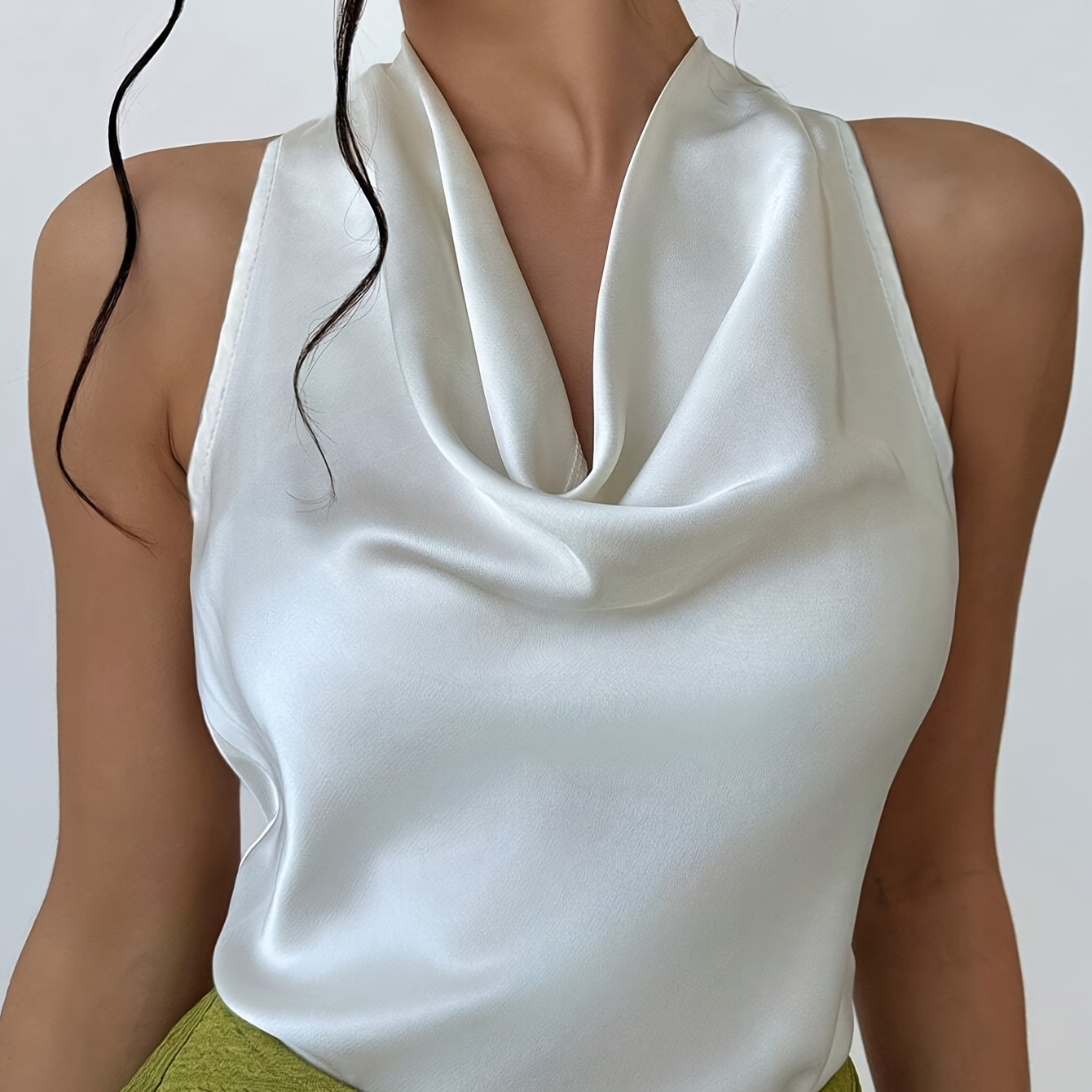 

Elegant Sleeveless Tank Top For Women - Chic Solid Color, Cowl Neck, Polyester, Machine Washable - Summer