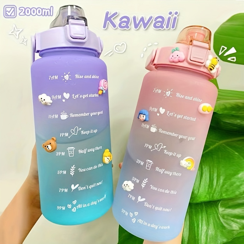 Hatieo 2 Litre Water Bottle, 2L Water Bottle with Straw, Leakproof Sports Water  Bottle with Time Markings, Large Motivational Water Bottle for Fitness,  Camping Yoga Trave Gym Outdoor Pink Blue : 