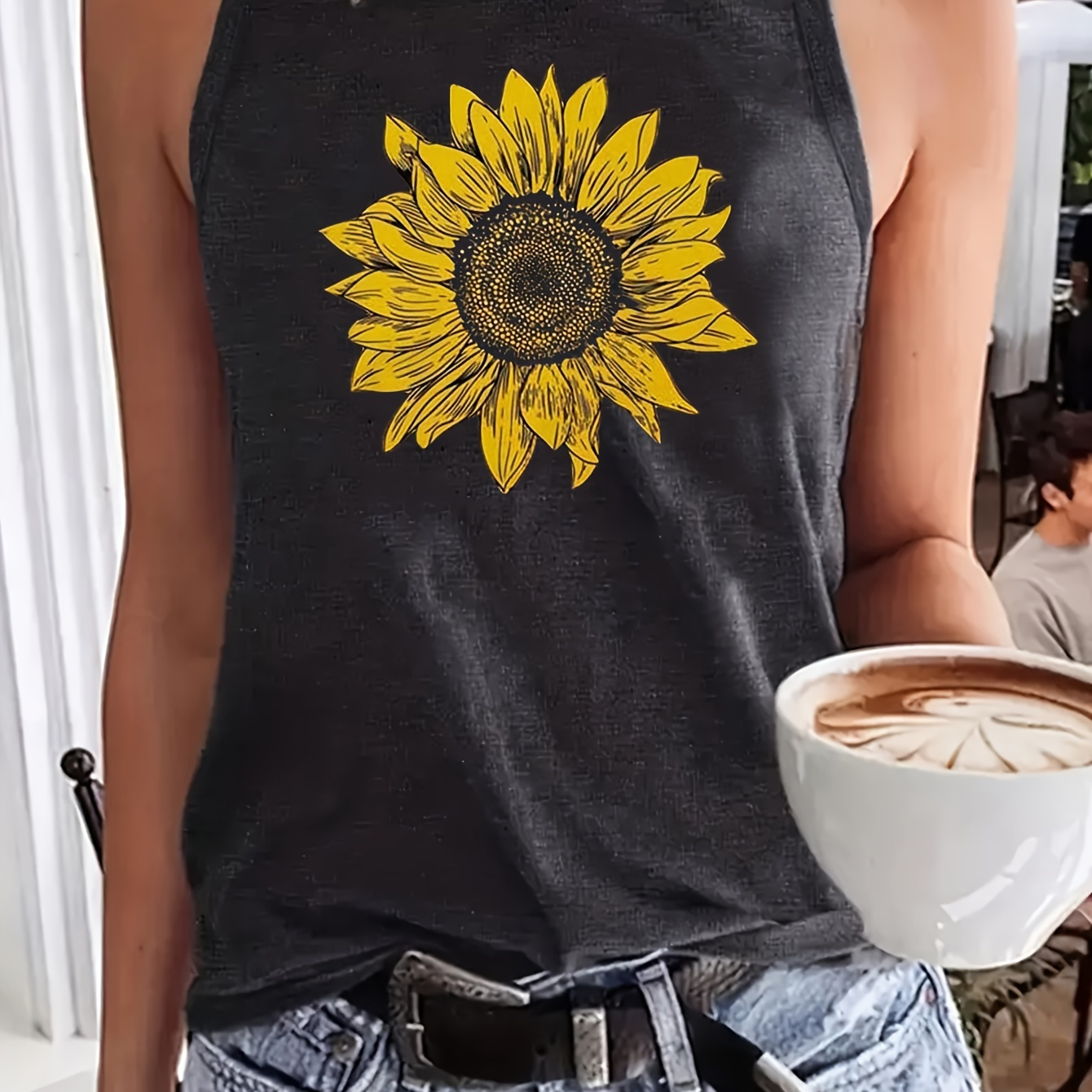 

Sunflower Print Tank Top, Casual Sleeveless Top For Spring & Summer, Women's Clothing