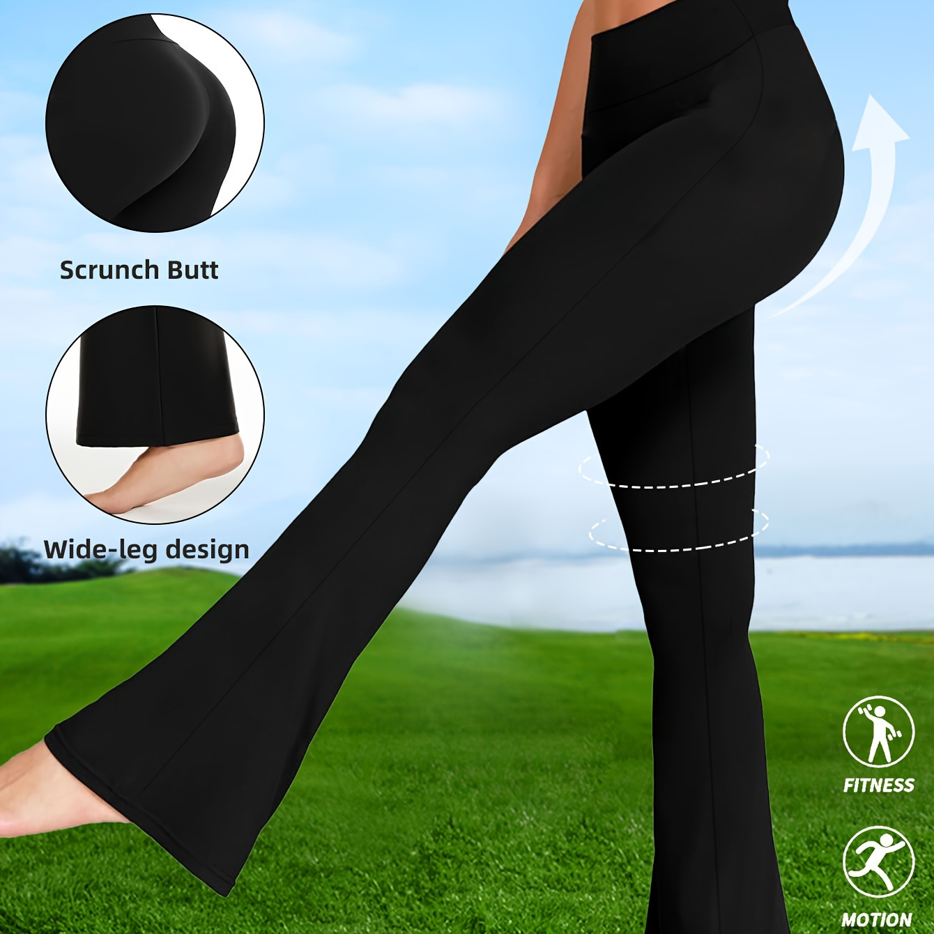 

Women's High-waist Flare Leg Pants - Sleek Black, -resistant Fabric, All | Casual & Comfortable Wide-leg Yoga Pants With Tummy Control, , Wide Leg Pants