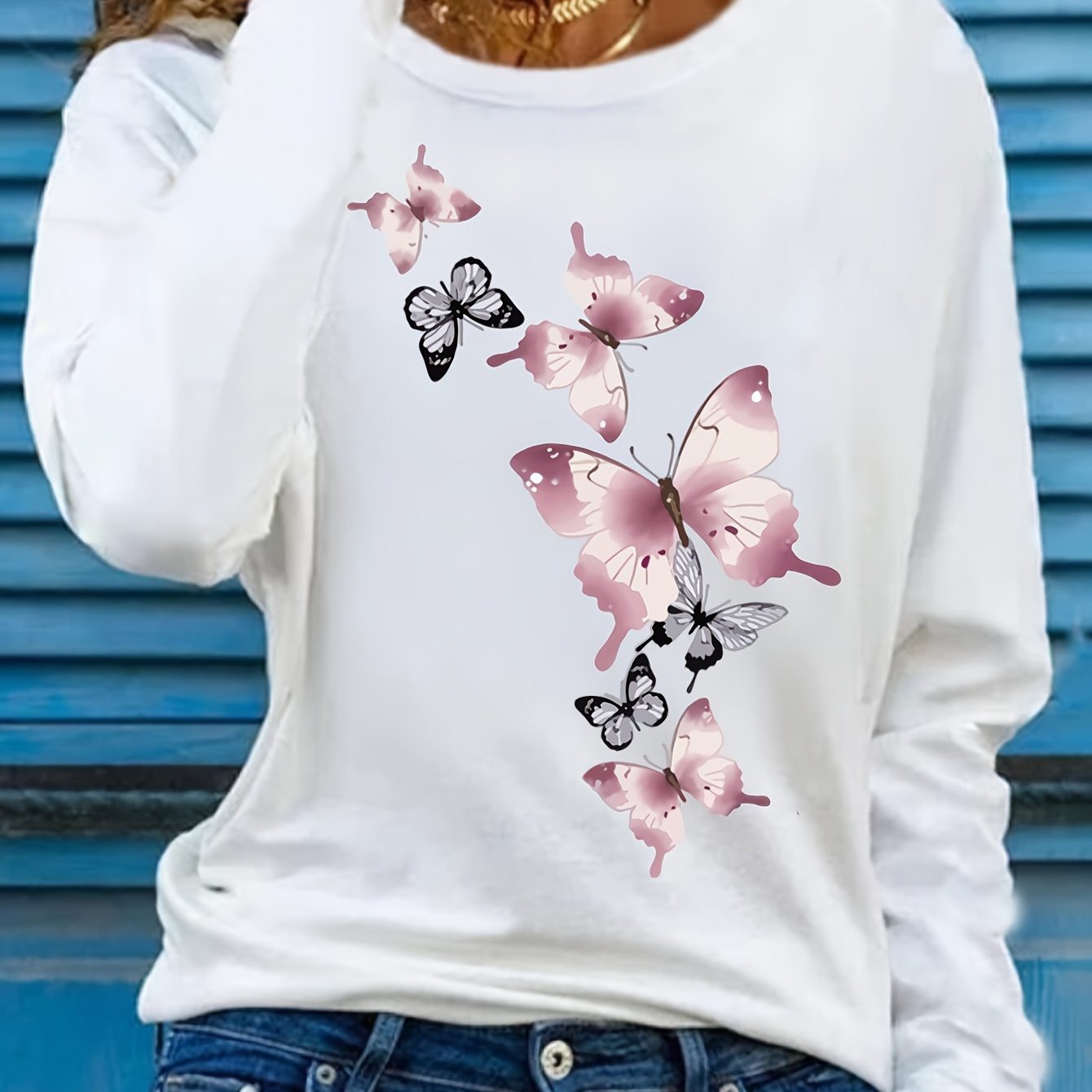 

Women's Casual Print Long Sleeve T-shirt - Crew Neck, Soft Polyester, Machine Washable - Fall