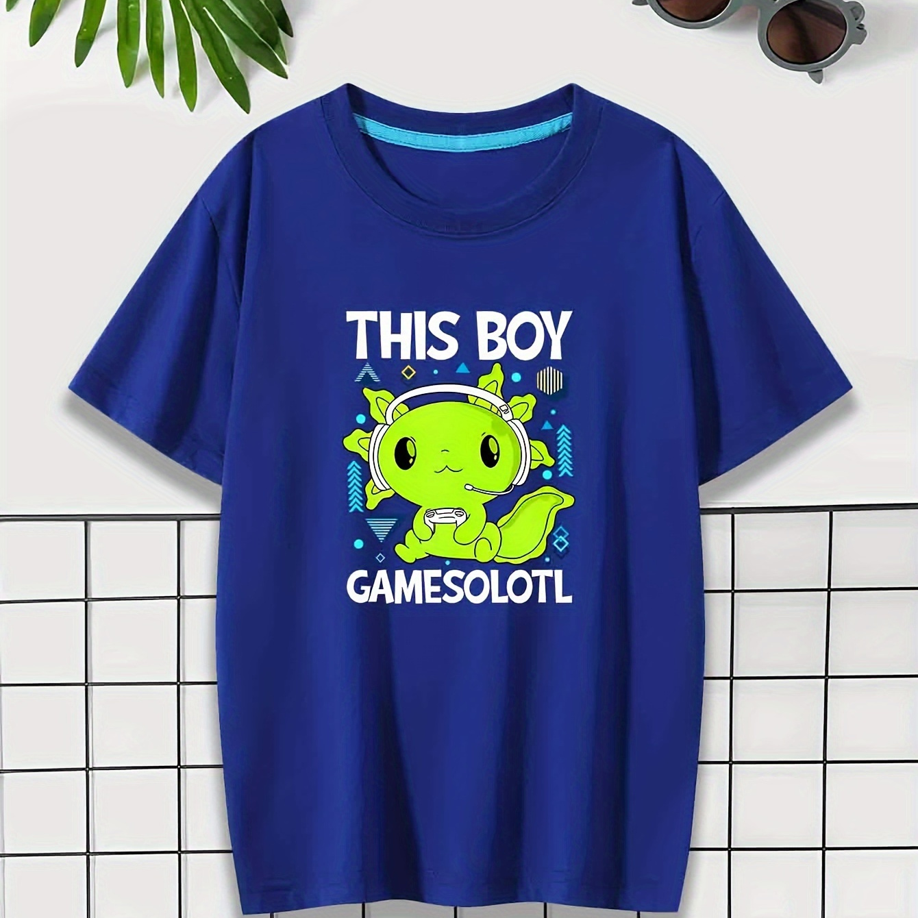 

This Boy Gamesolotl Print Children's Stylish T-shirt, Boys Summer Sports Lightweight Comfy Round Neck Short Sleeve Casual Top