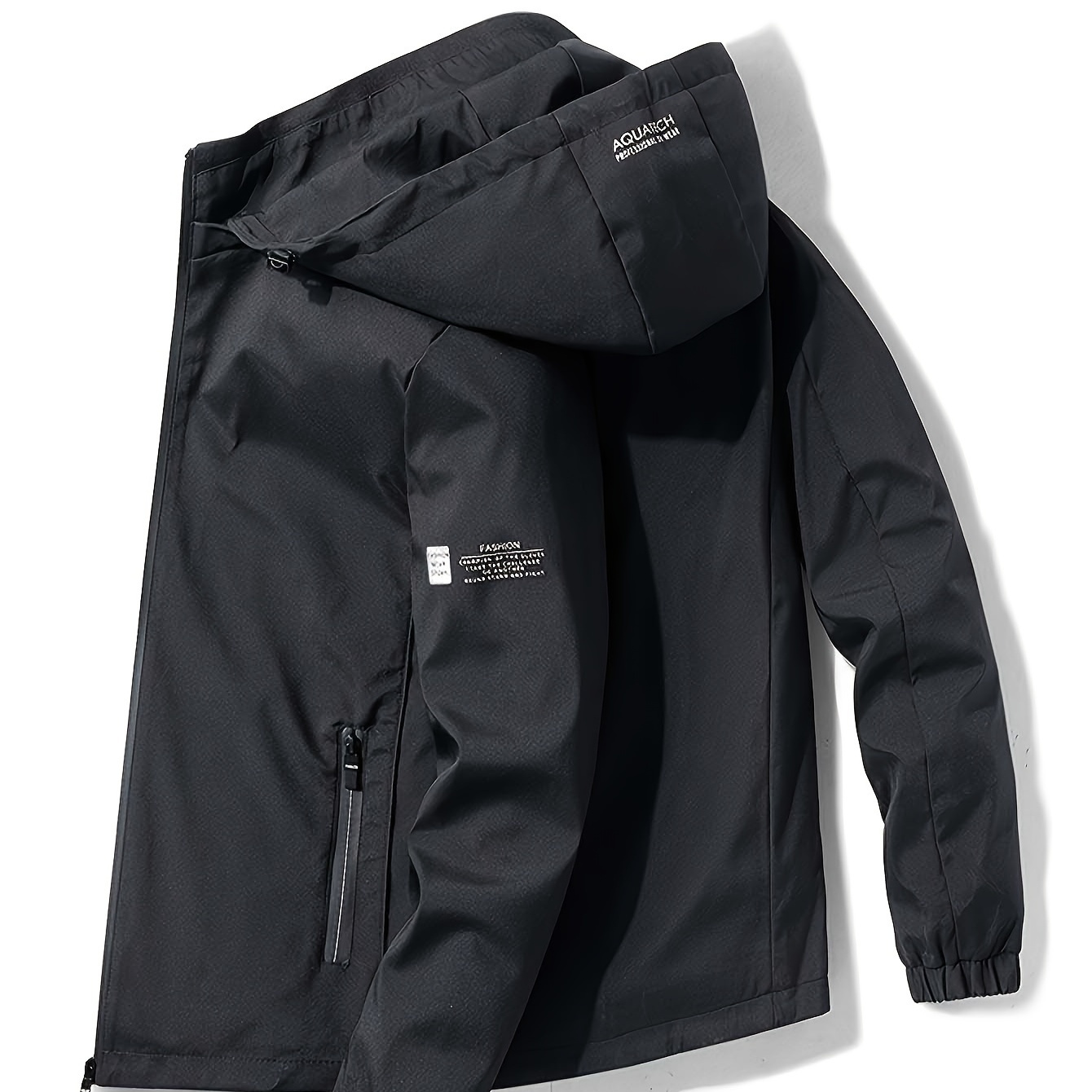 

Men's Athletic Sports Jacket, Casual Outdoor Windbreaker Coat, Waterproof Hooded Top, Zipper Closure, Lightweight
