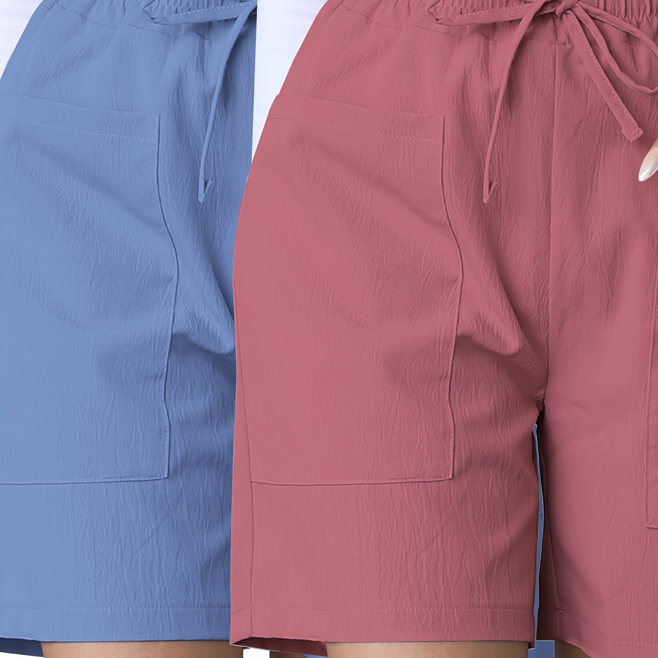 

2pcs Women's Summer Casual Shorts Set, Solid Color Polyester With Spandex, Drawstring Pocket Detail, Woven Fabric, Lightweight 140g/m² - Fashionable Leisurewear