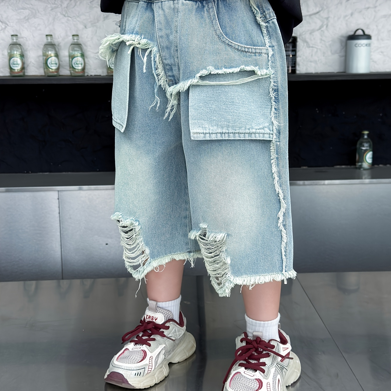 パンツ andwang fringe denim short pants fringe denim short pants