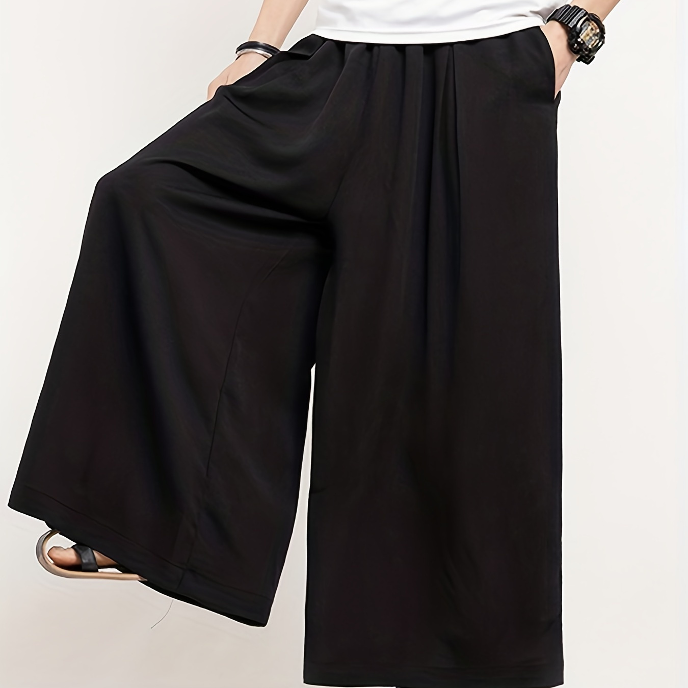

Loose Fit Wide Leg Pants, Men's Casual Vintage Pants For Spring Fall, Culotte