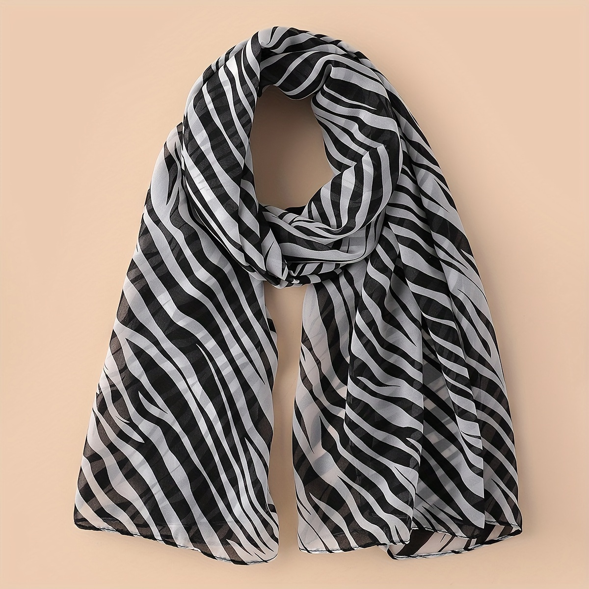 

Zebra Print Chiffon Scarf Classic Black & White Long Shawl Spring Summer Sunscreen Thin Head Wrap Elegant Travel Beach Towel