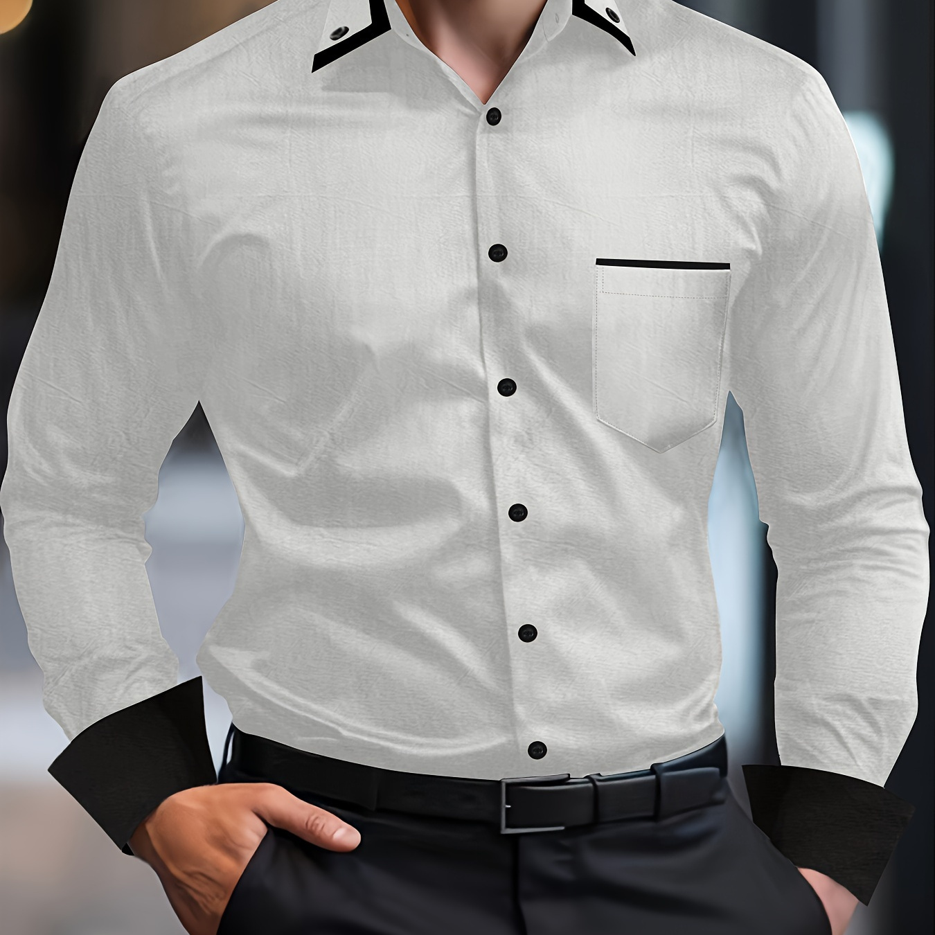 

Fashionable And Simple Men's Long Sleeve Casual Lapel Simple Shirt, Trendy And Versatile, Suitable For Dates, For Formal Social Occasions And Appointments, For Summer Spring Fall