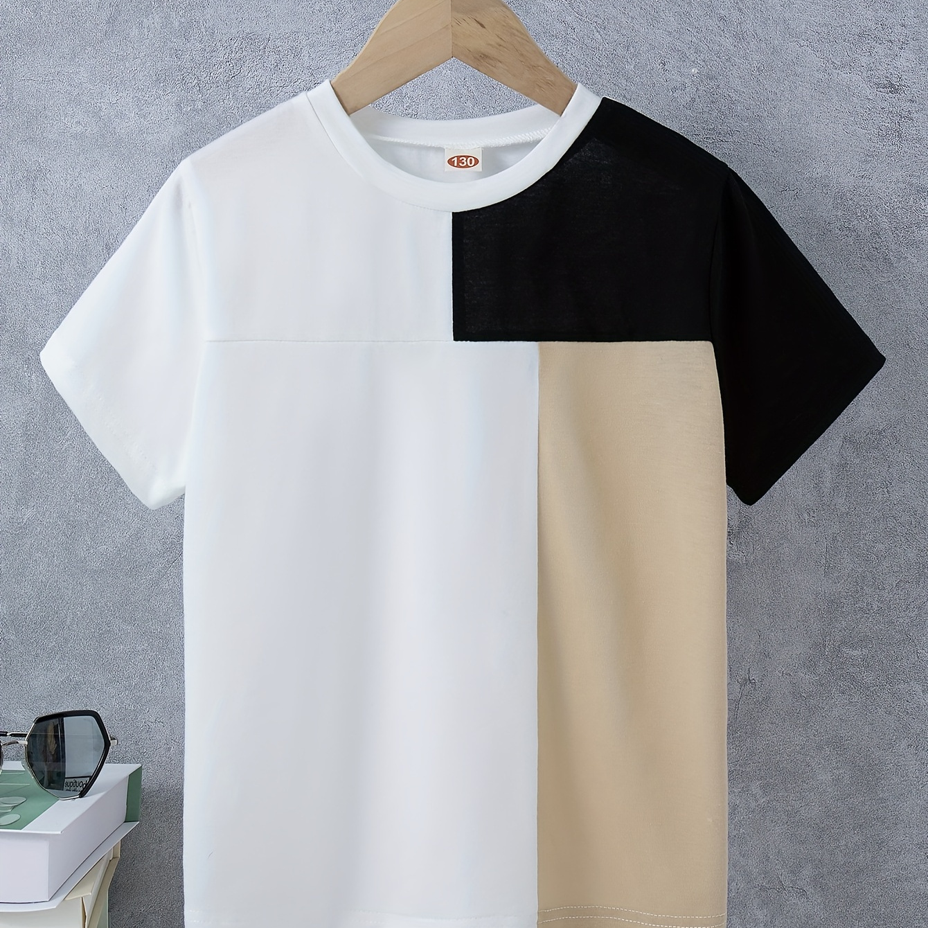 

Trendy Color Block Crew Neck T-shirt, Short Sleeve Casual Comfy Summer Tee Tops For Boys