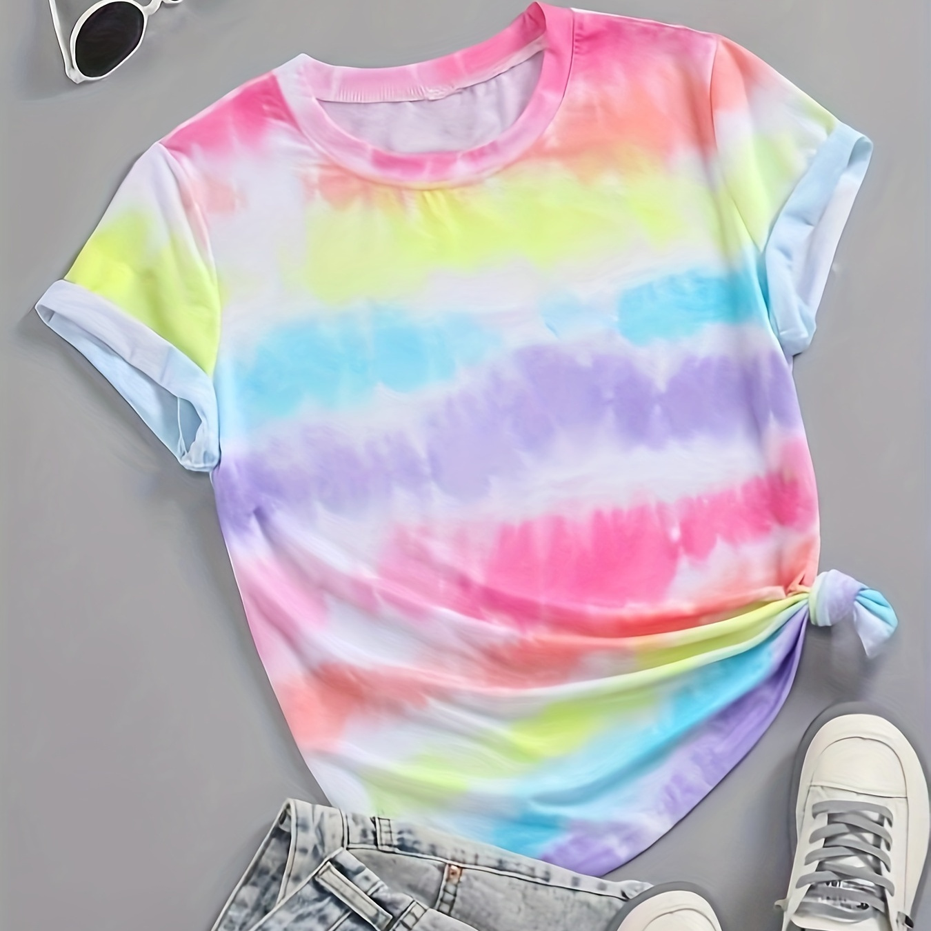 

Gradient Print Crew Neck T-shirt, Casual Short Sleeve T-shirt For Spring & Summer, Women's Clothing