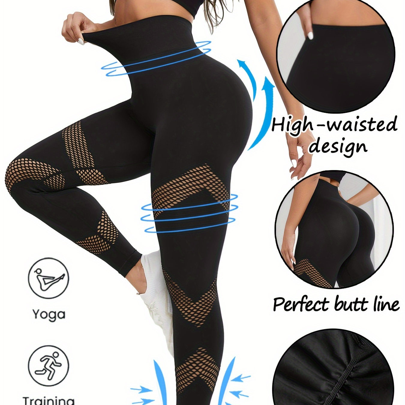 

Quick Dry Hollow Butt Lifting Yoga Pants, High Waist Running Fitness Leggings, Women's Activewear Wide Waistband