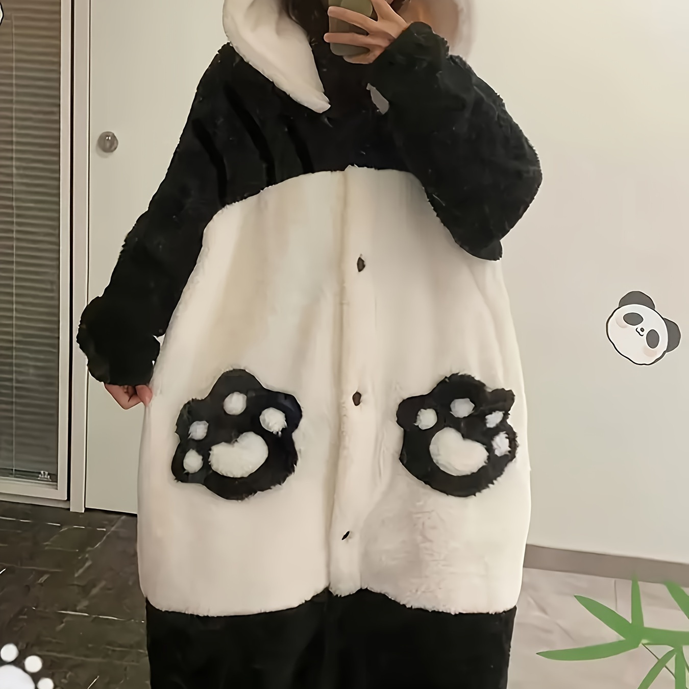 

Cute Panda Hooded Onesie Sleepwear Women's Casual Polyester Long Sleeve Zipper Fluffy Night Dress Adult Cosplay Costume Loungewear For Fall/winter