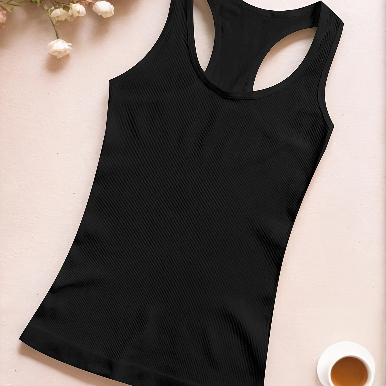 

Women's Elegant Black Tank Top - Soft Nylon & Elastane , Sleeveless Round Neck T-shirt Dress, Comfortable Knit Fabric, Non-see-through - Ideal For Casual Wear