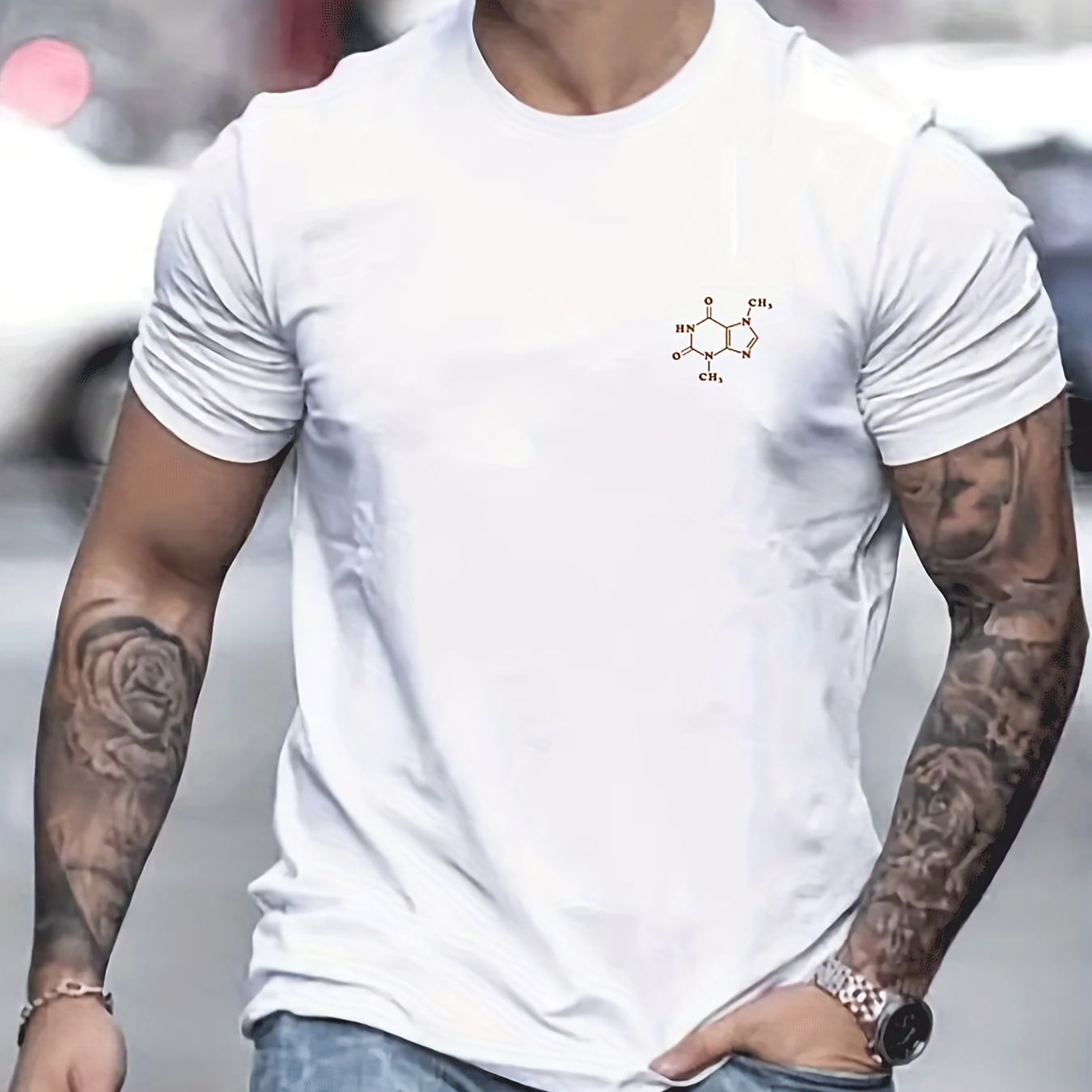 

Chemical Symbol Print T-shirt, Men's Casual Street Style Stretch Round Neck Tee Shirt For Summer