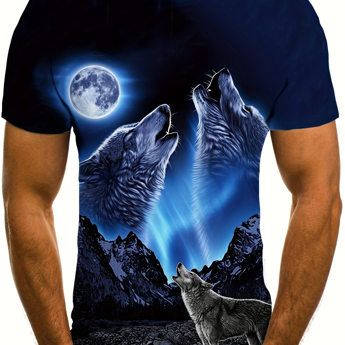 

Wolf Moon Print Men's T-shirt, 3d Graphic Casual Short Sleeve Tee, Summer Crew Neck Fashion Top, Outdoor Nature-, Sizes S-xxl