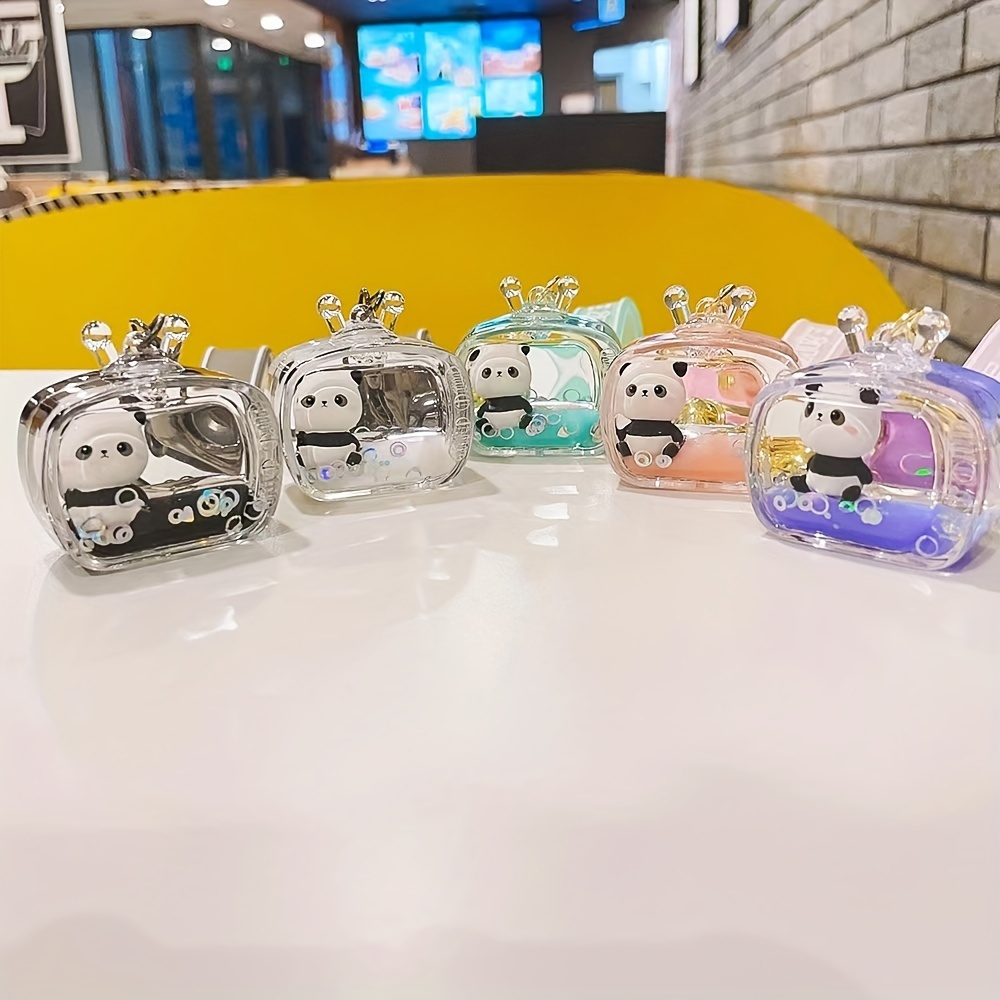 

New Popular Cute Cartoon In Oil Acrylic Doll Panda Quicksand Bottle Key Chain Small Tv Bag Pendant Backpack Pendant Women's Car Key Chain Gift