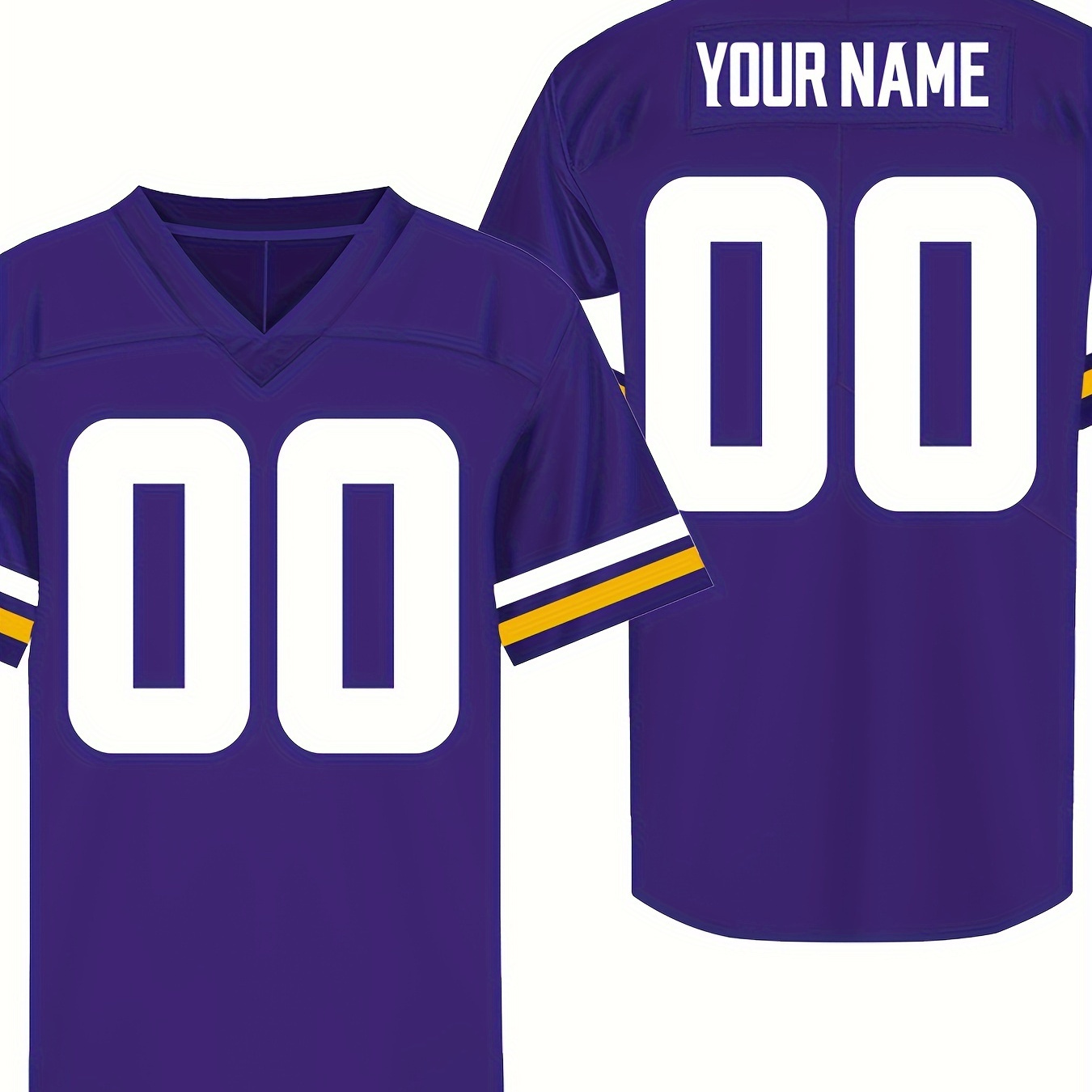 

Customizable Football Jersey For Men - Polyester V-neck Sports Jersey With Embroidery, Slight Stretch, All Seasons, Personalized Name And Number For Casual & Sports Wear, Loose Fit Knit Fabric