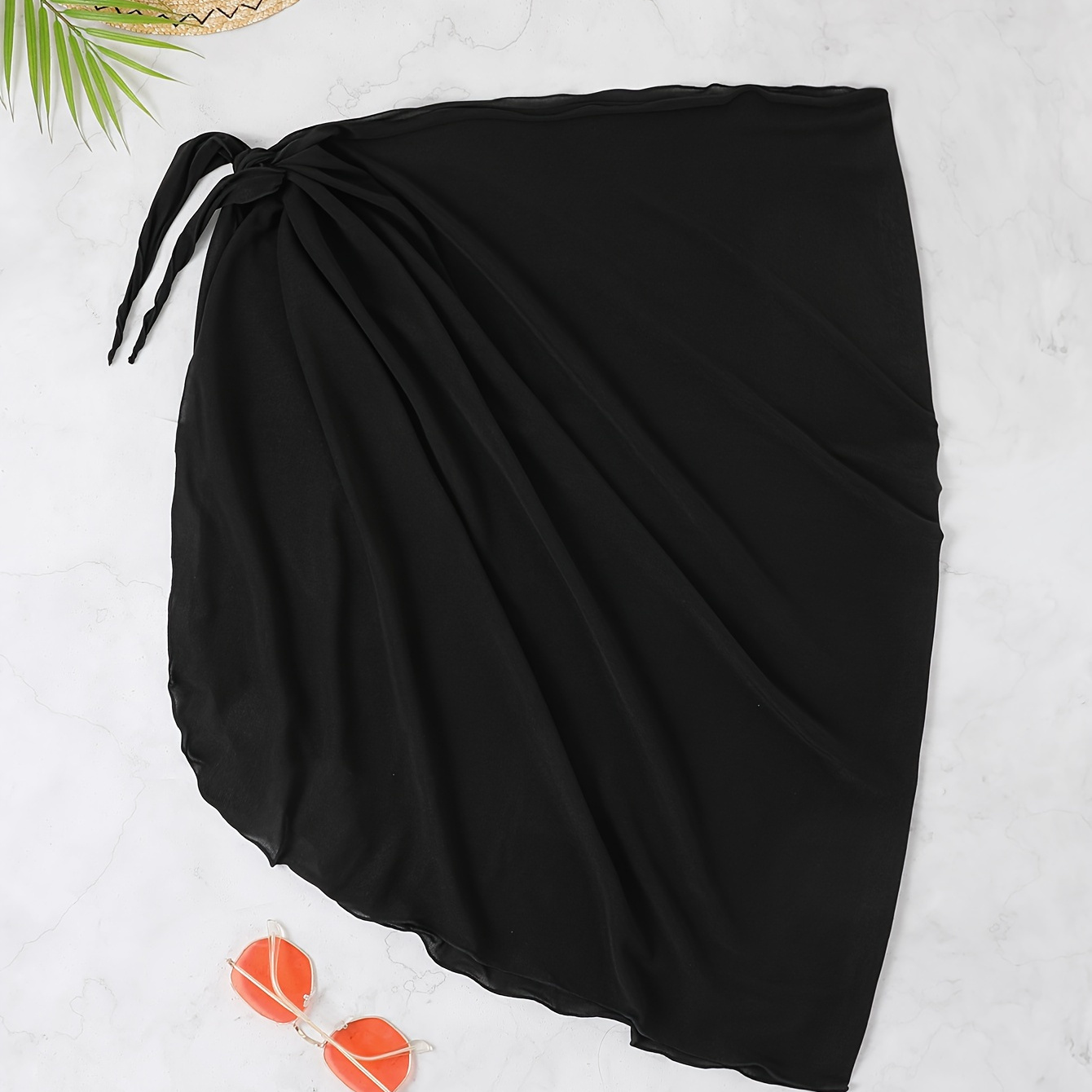 Solid Color Casual Cover Up Skirt, Semi-sheer Elegant Beach Wrap Coverup, Women's Swimwear & Clothing
