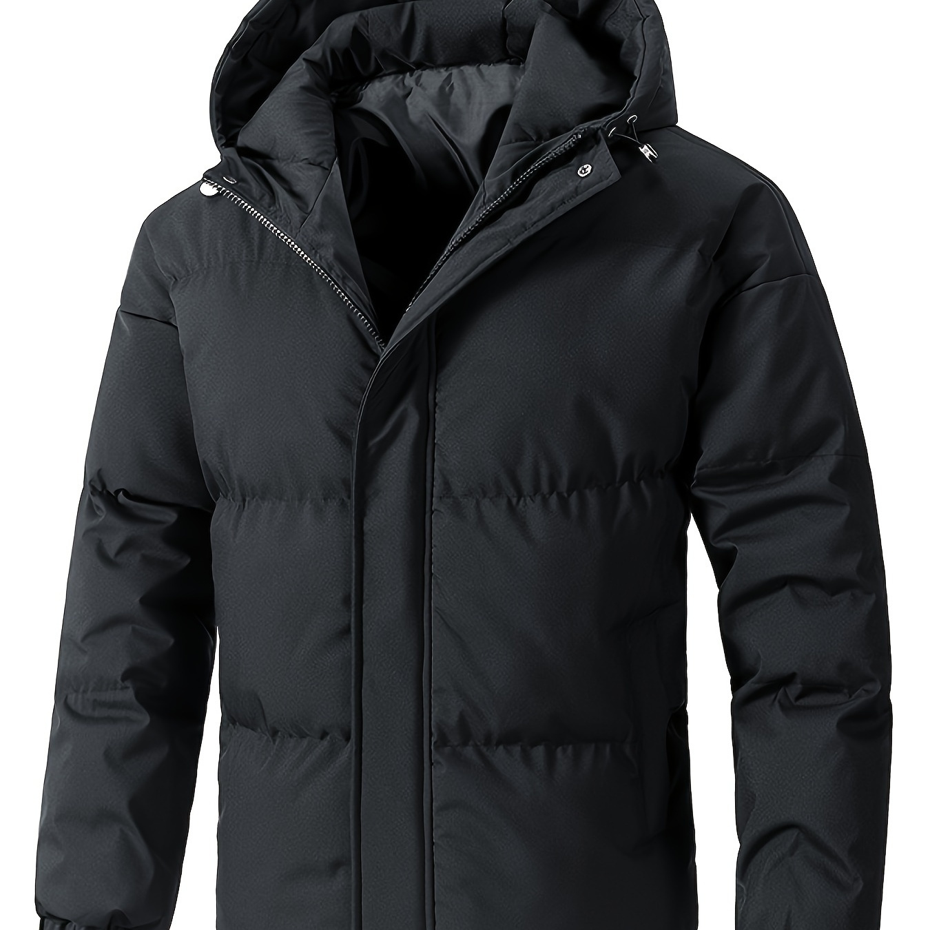 

Manteau uni pour homme avec poches, fermeture éclair décontractée, manches longues, chaud, à capuche, pour les activités de en hiver.