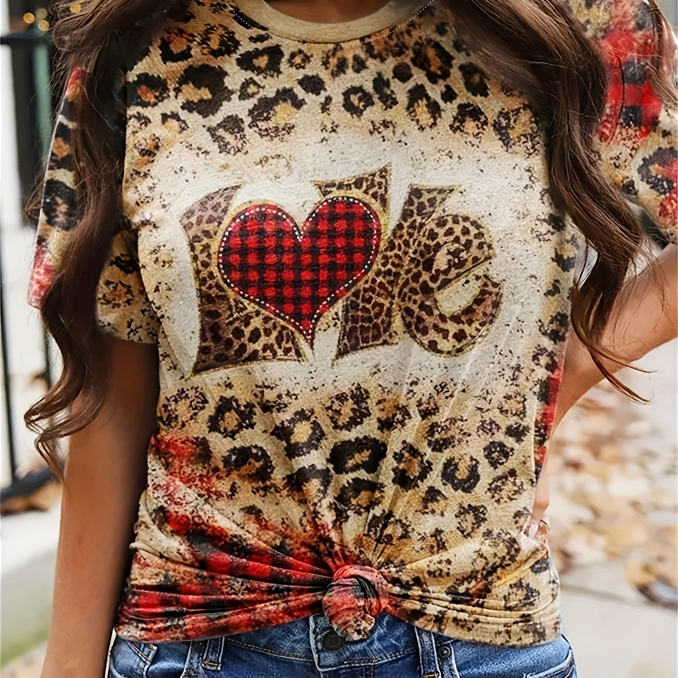 

Valentine's Day Love Print T-shirt, Vintage Short Sleeve Crew Neck Casual Top For All Season, Women's Clothing