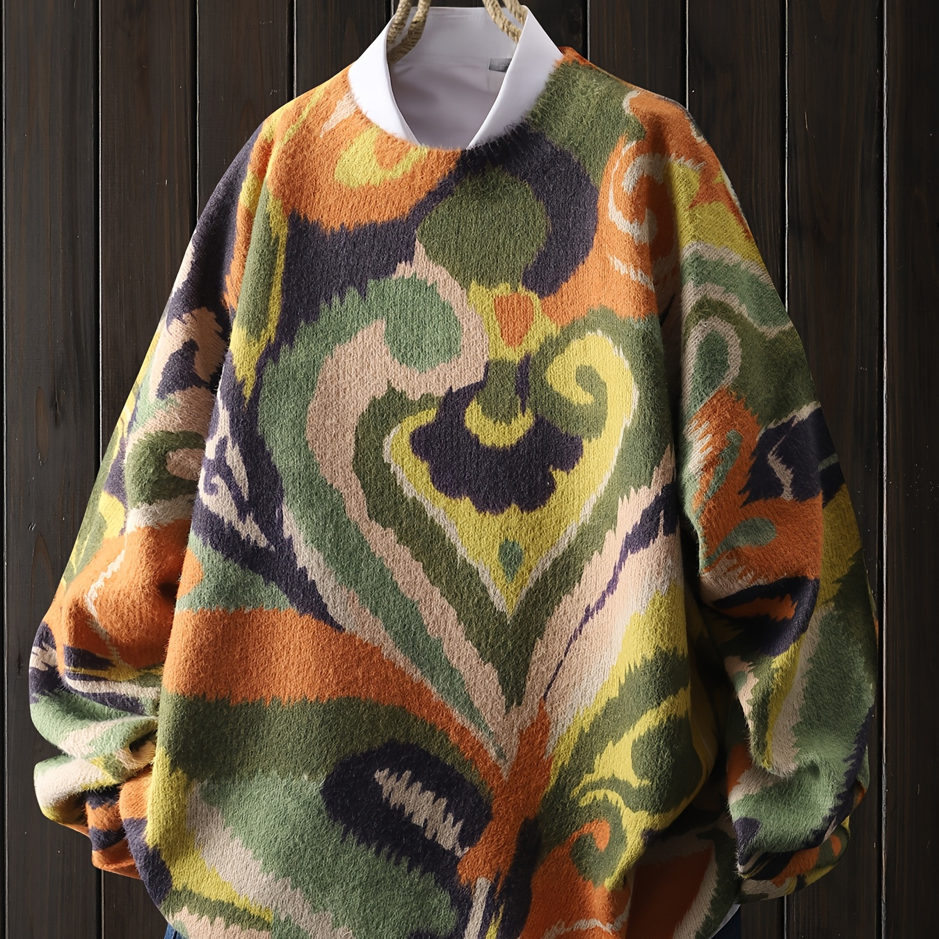 

A Valentine's Day Graffiti Heart Pattern Knit Pullover, Casual Round Neck Long Sleeve Top, Women's Clothing.