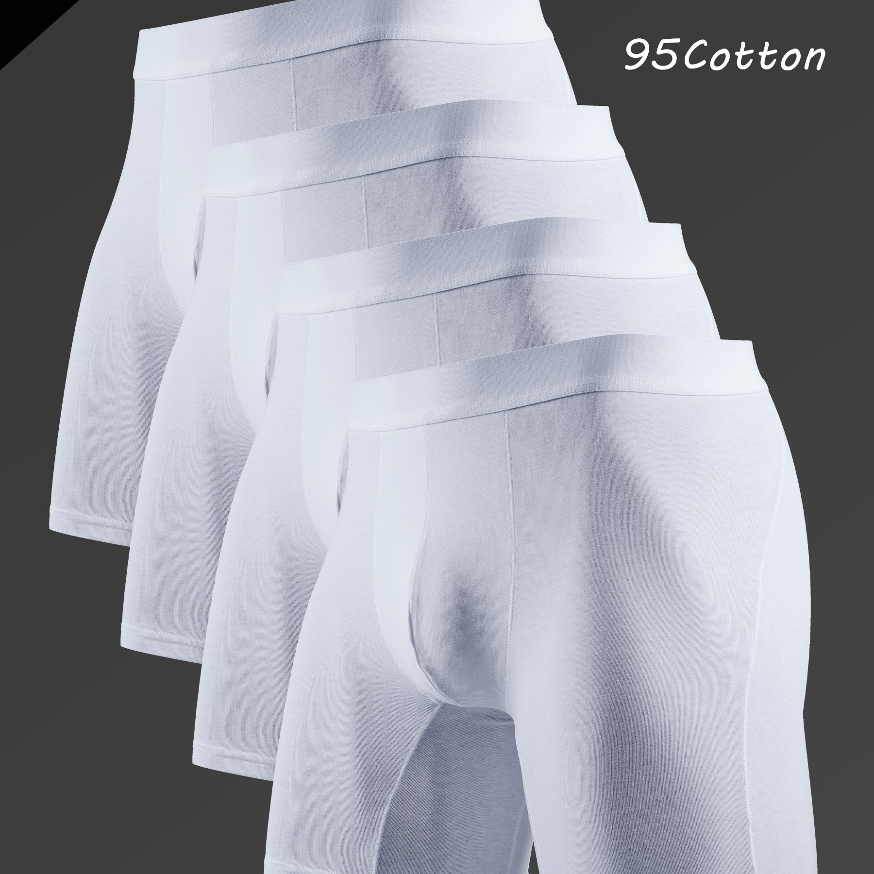 

4pcs Men's Cotton Anti-wear Leg Skin-friendly Soft And Comfortable U Pouch Breathable Stretchy Long Boxer Briefs Shorts, Casual Plain Color Boxer Trunks, Men's Underwear