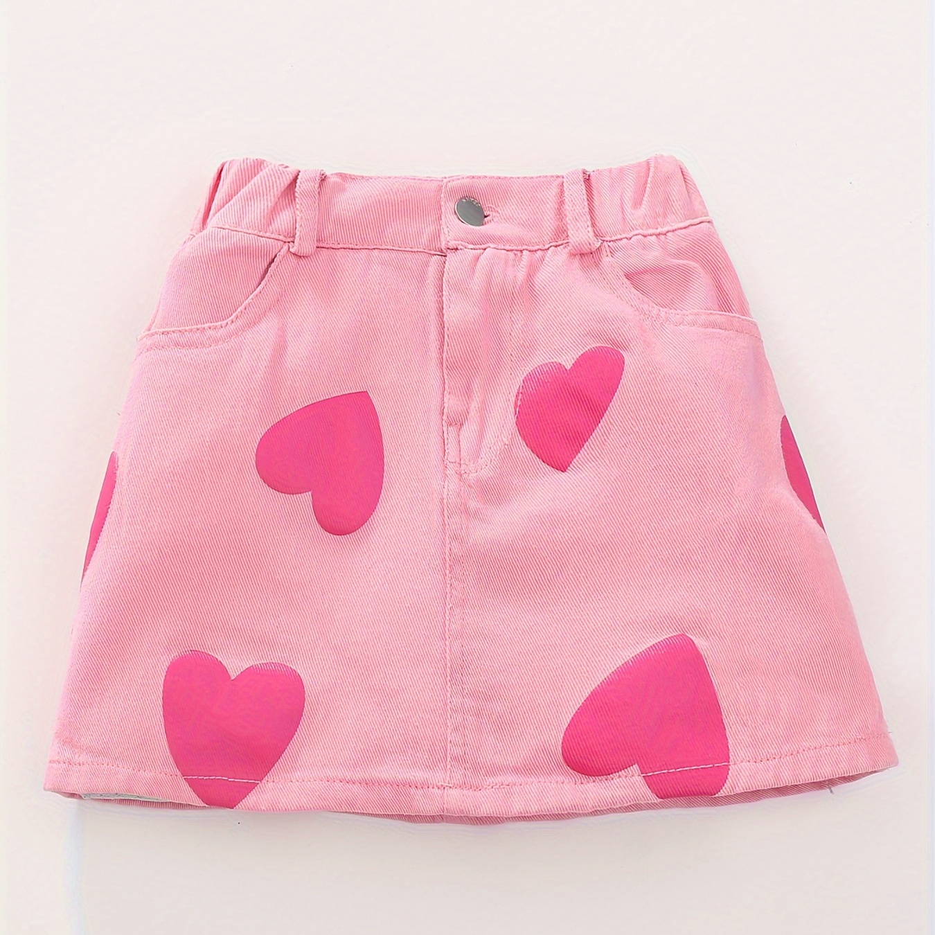 

Girls Casual Streetwear Heart Pattern Cotton Denim Skirt For Spring & Summer
