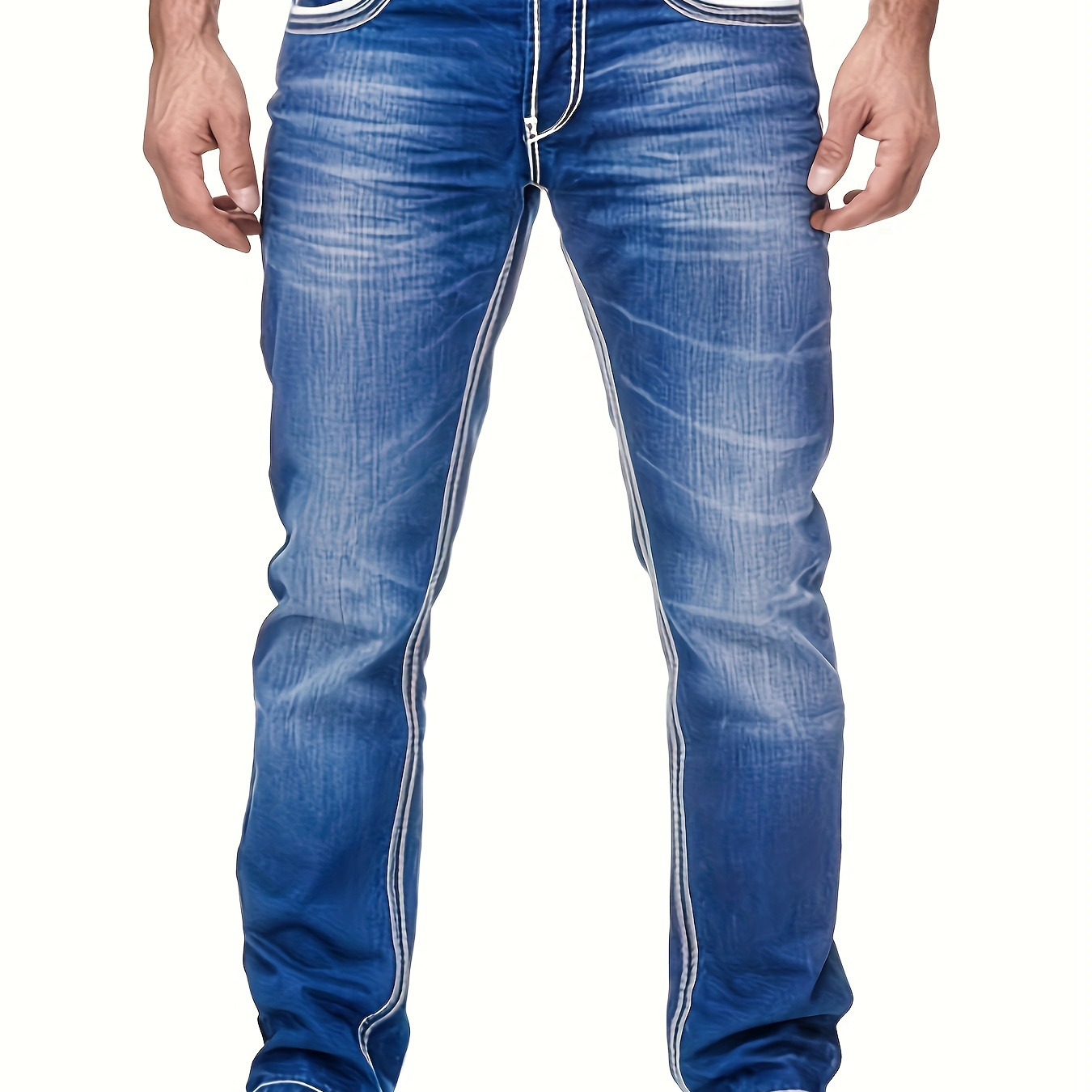 

Jeans décontractés Slim Fit pour hommes, pantalon chic en denim moyennement extensible de style urbain