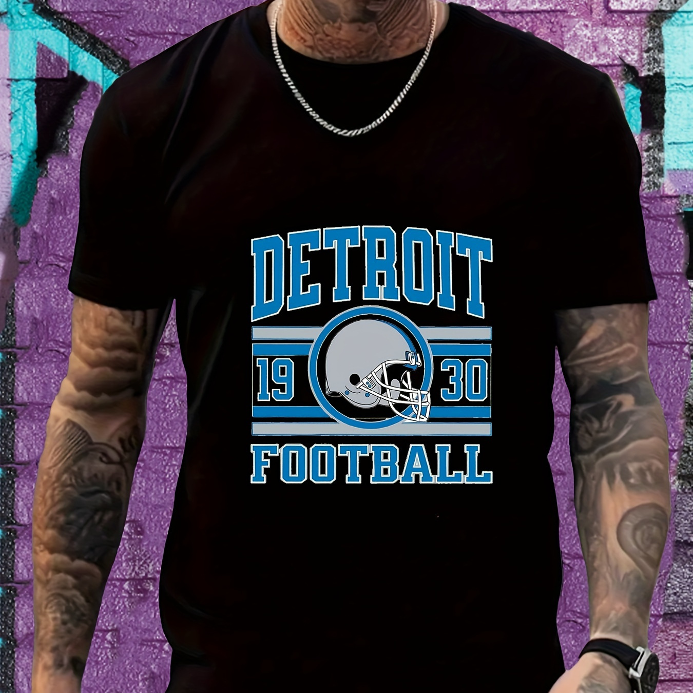 

Football Print Men's Comfortable T-shirt, Super Soft And Comfortable Cotton T-shirt, Holiday Casual Wear 220g
