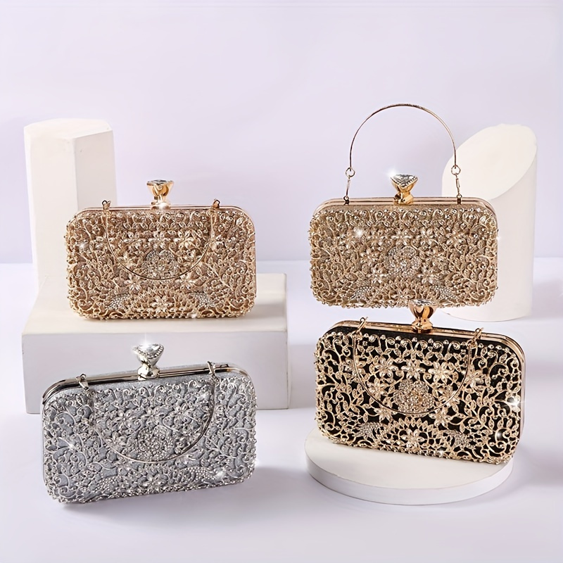 Rhinestone Decor Ruched Square Bag, Women's Buckle Clutch Purse, Chain Hand  Bag For Party - Temu