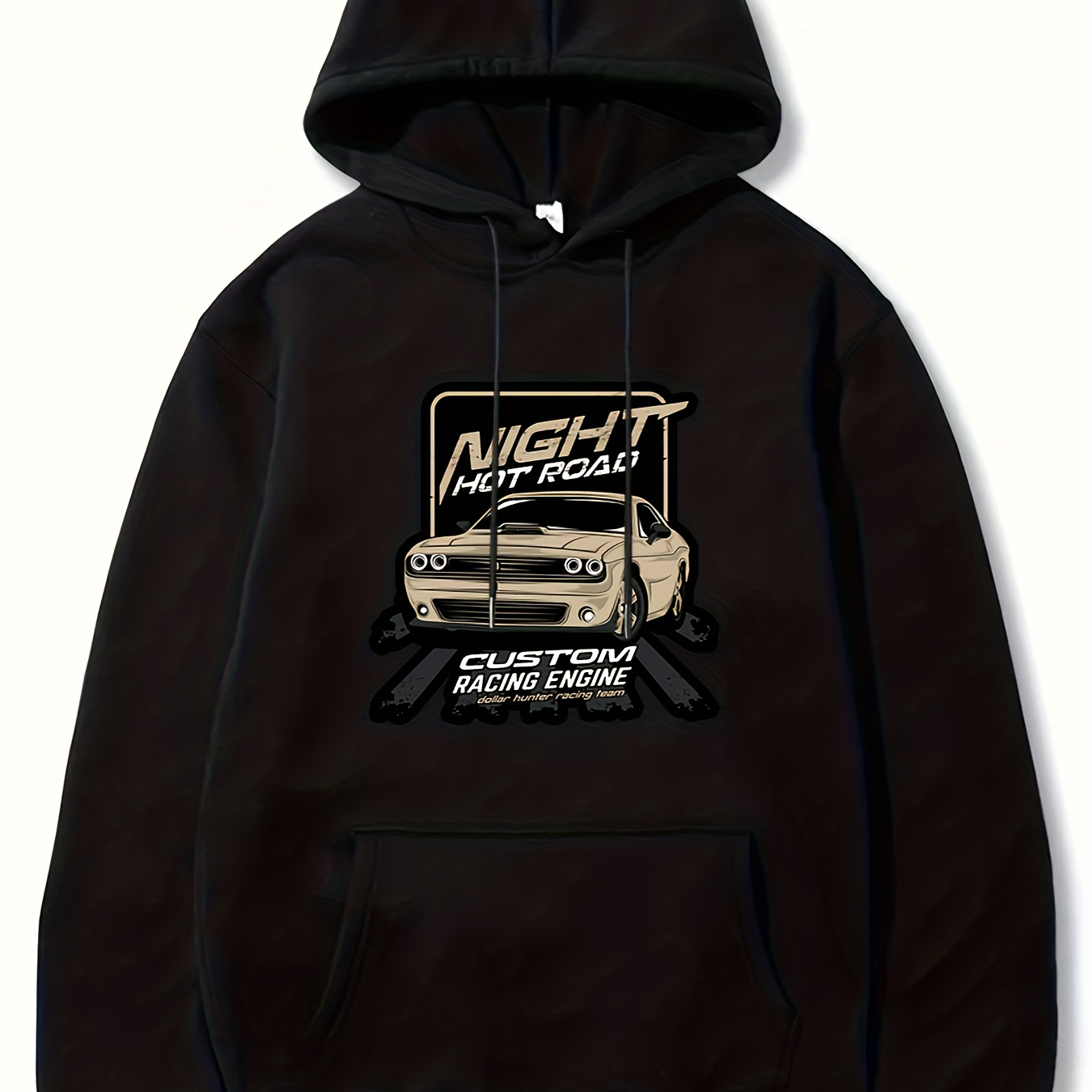 

Vehicle Pattern Hoodie With Kangaroo Pocket, Men's Casual Stretch Pullover Hooded Sweatshirt