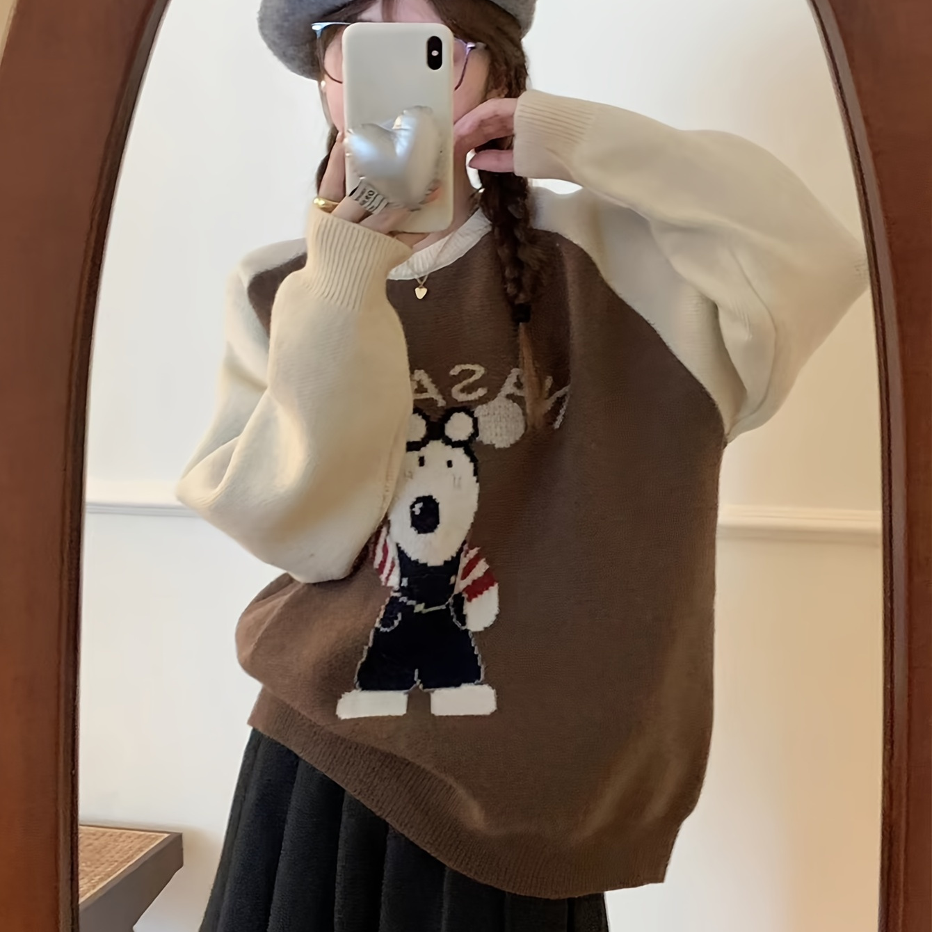 

Cute Puppy Sweater, Crew Neck Long Sleeve Sweater For Fall & Winter, Women's Clothing