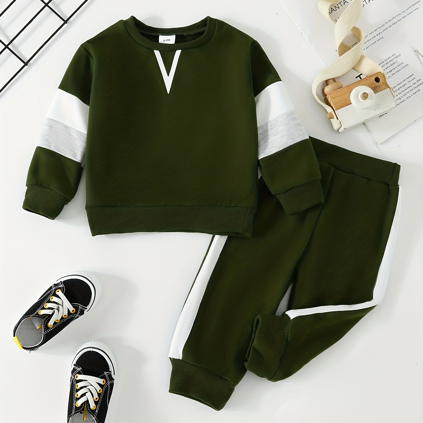 Toddler Baby Trendy Color Block Sweatshirt Pants Set, Kids Casual Cute Clothes 6 Months To 3 Years