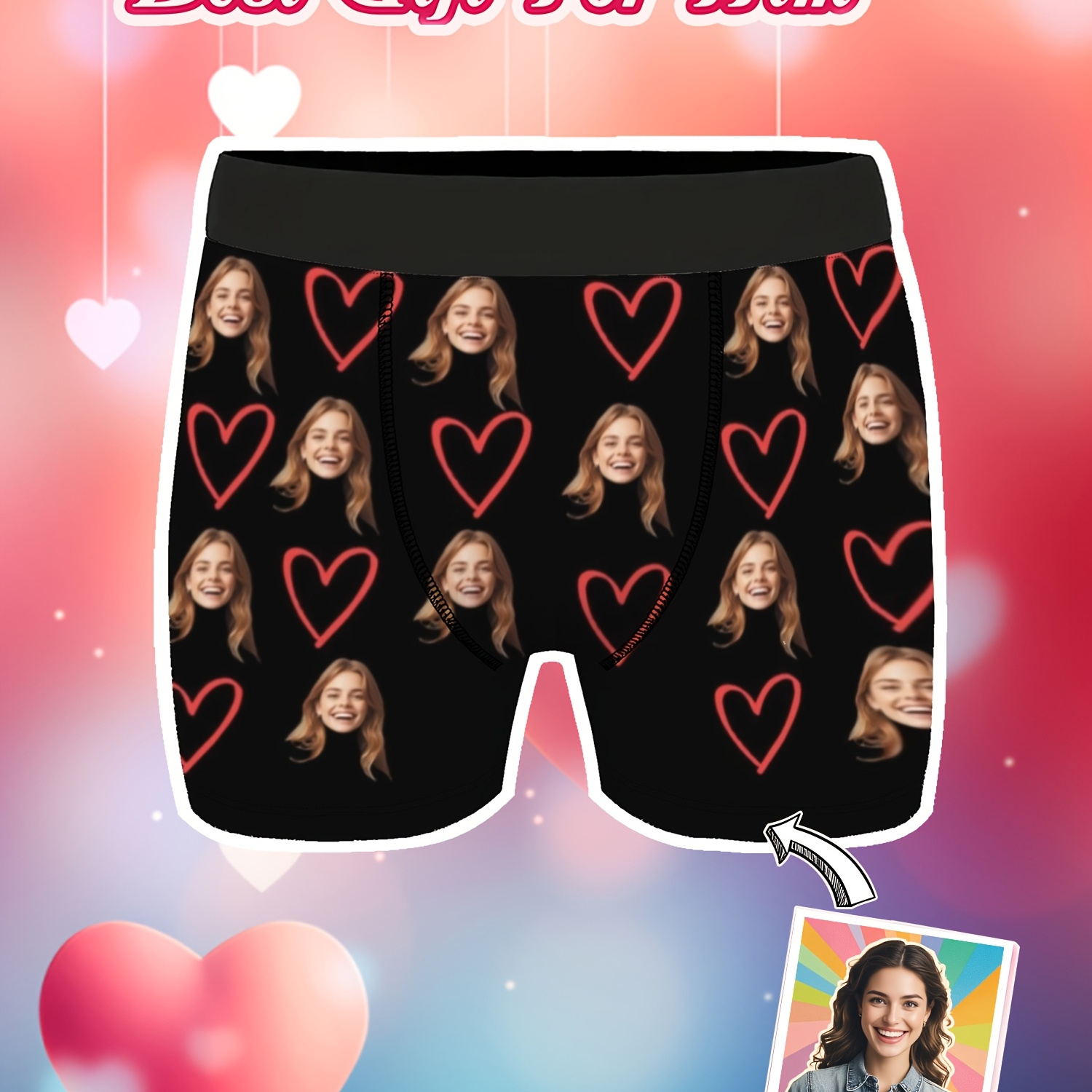 

Personalized Photo Boxer Briefs, Custom Face Print Shorts, Funny Novelty Underwear, Medium Stretch Knit Fabric, 95% Polyester 5% Spandex, 120gsm, Ideal Gift For Dad/husband/boyfriend