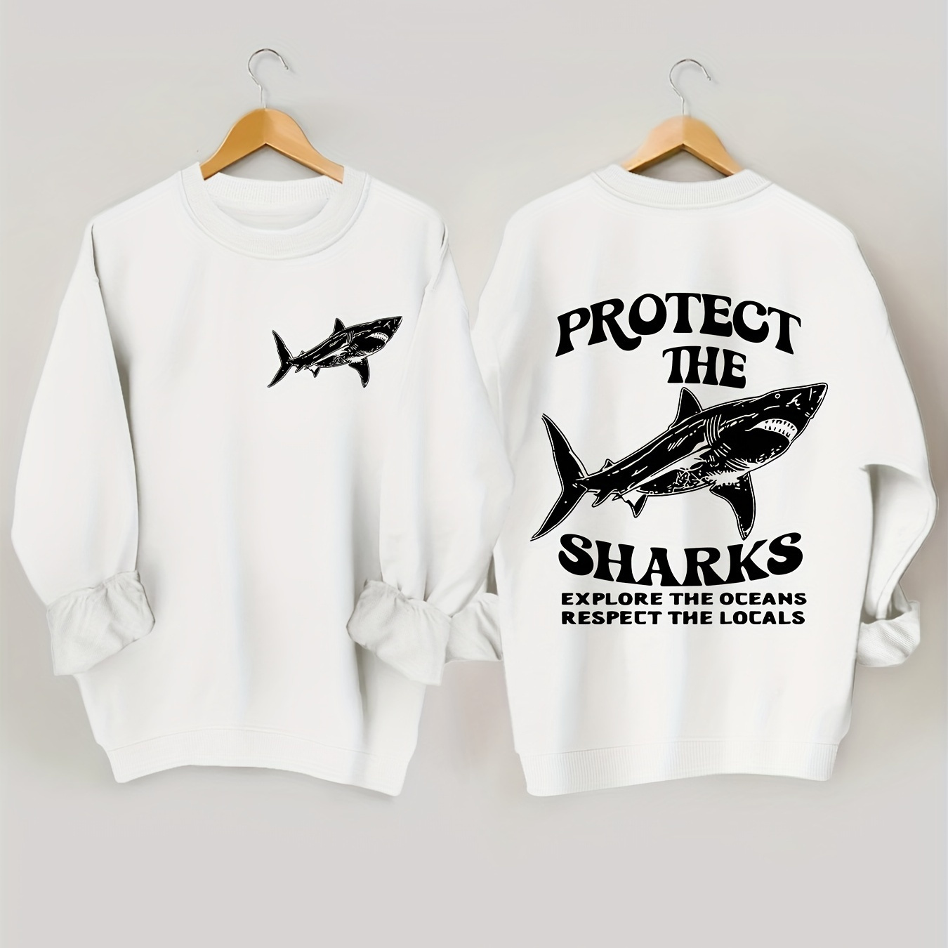

Shark Print Sweatshirt, Long Sleeve Crew Neck Casual Sweatshirt For Fall & Spring, Women's Clothing